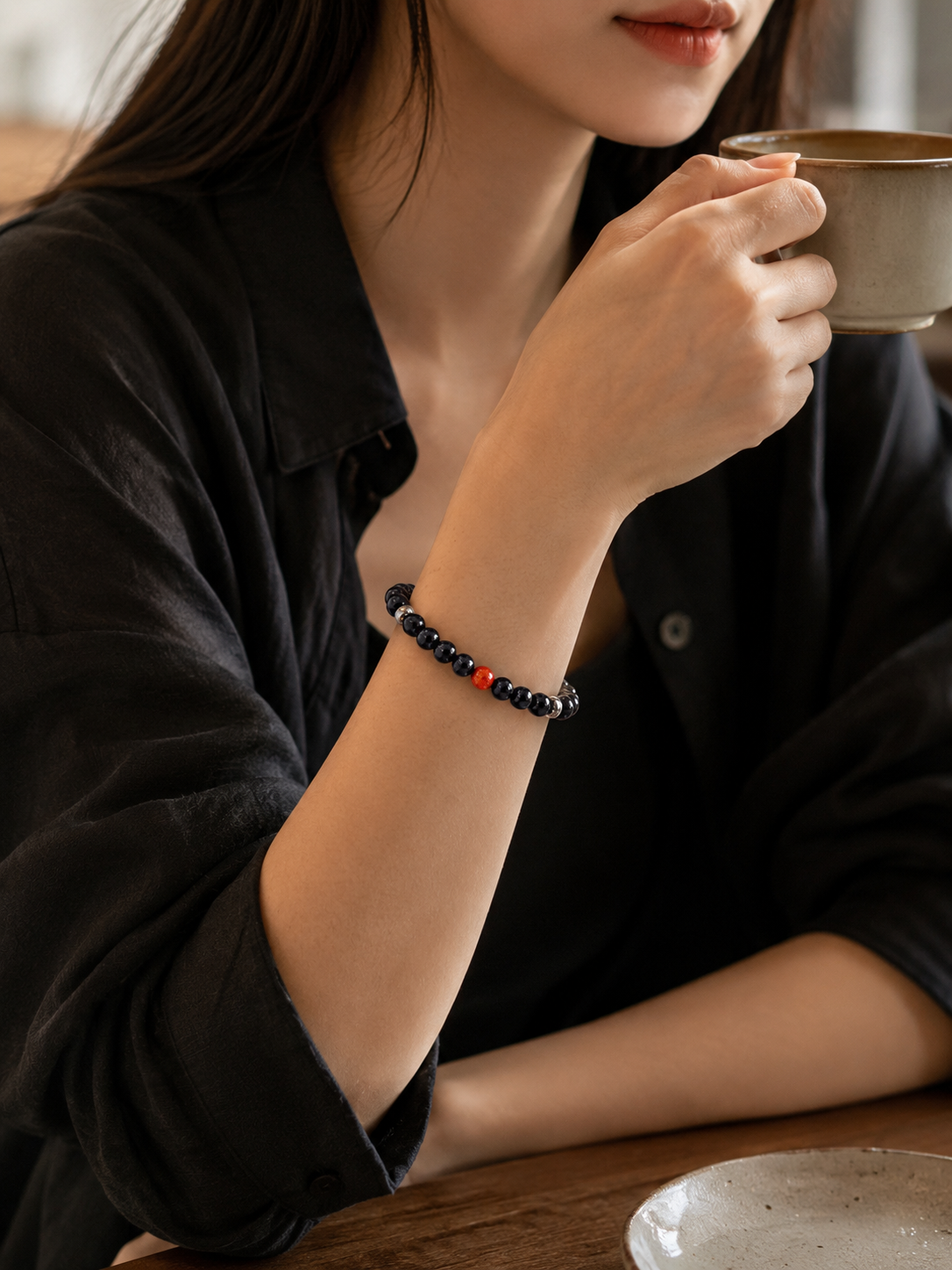 Minimalist Black Obsidian Bracelet, Spiritual Protection, Eastern Aesthetics, Everyday Styling