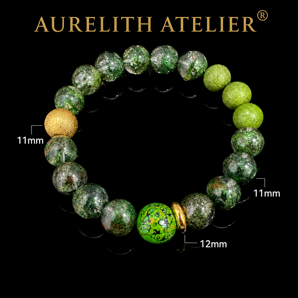 Green Phantom Quartz Bracelet, Half-Pot Inclusions, Wealth Crystal, Mixed Gem Stretch Bracelet