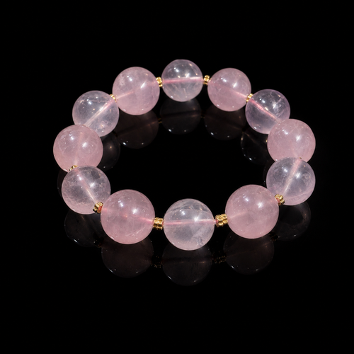 17mm Gradient Rose Quartz Bracelet | Two‑Tone Alternating Pink Crystal Beaded Bracelet, charm, attact love, confidence, balance.