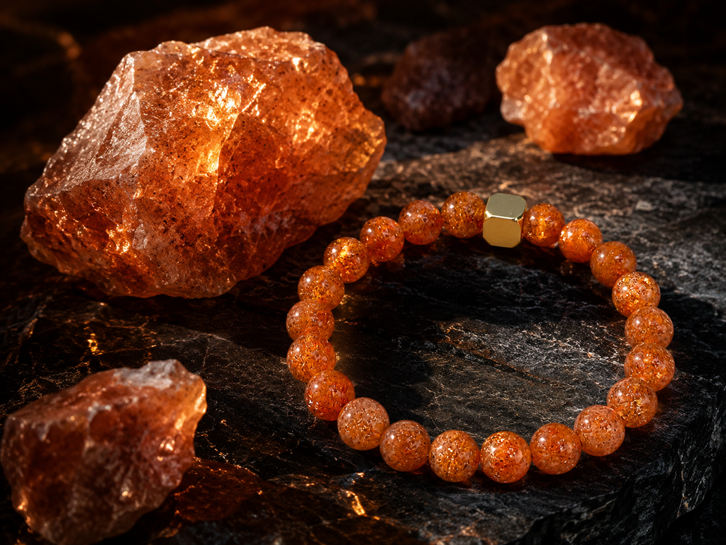 Sunstone Beaded Bracelet, 8mm Genuine Gemstone, Stretch Crystal Jewelry,Emotional & Self-Empowerment