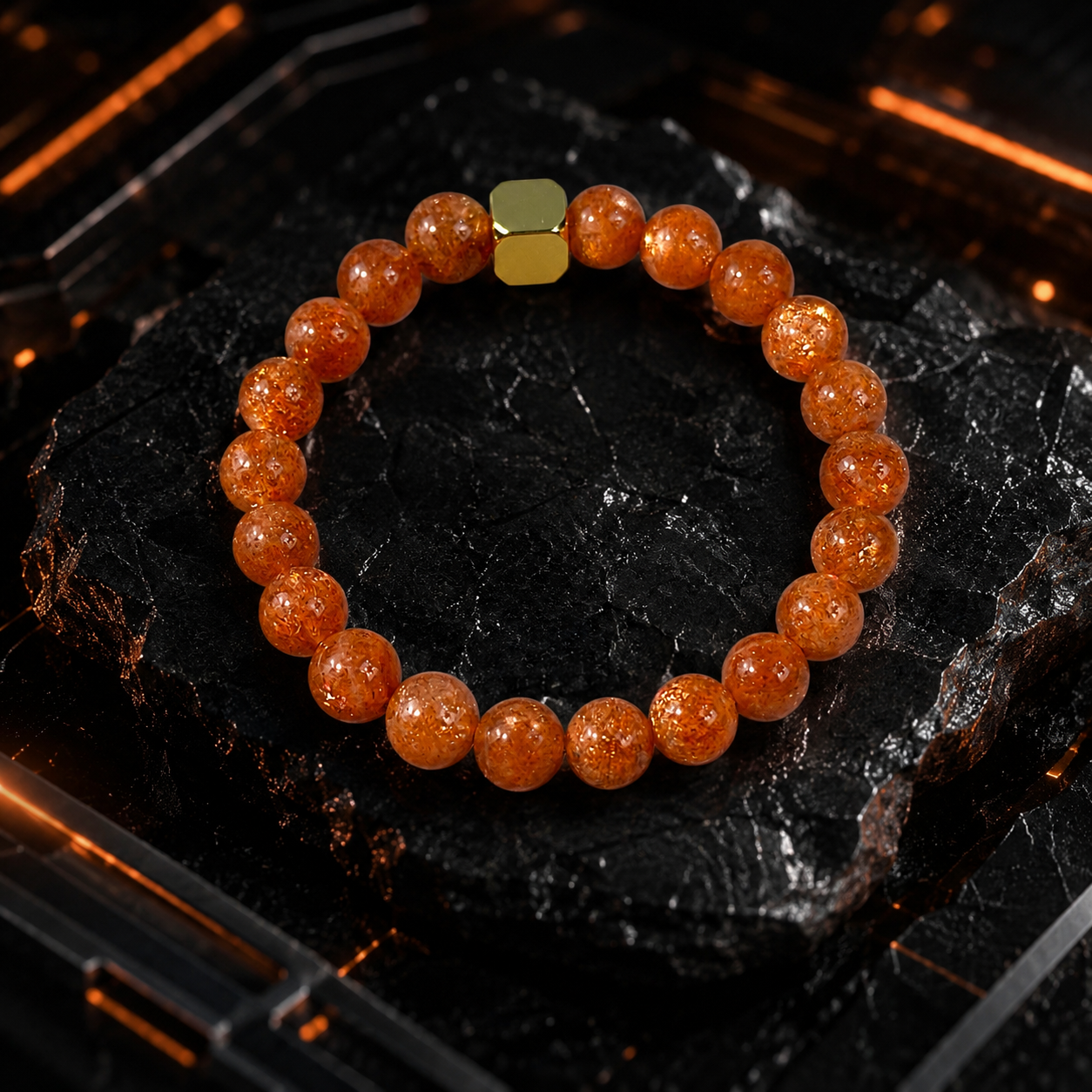 Sunstone Beaded Bracelet, 8mm Genuine Gemstone, Stretch Crystal Jewelry,Emotional & Self-Empowerment