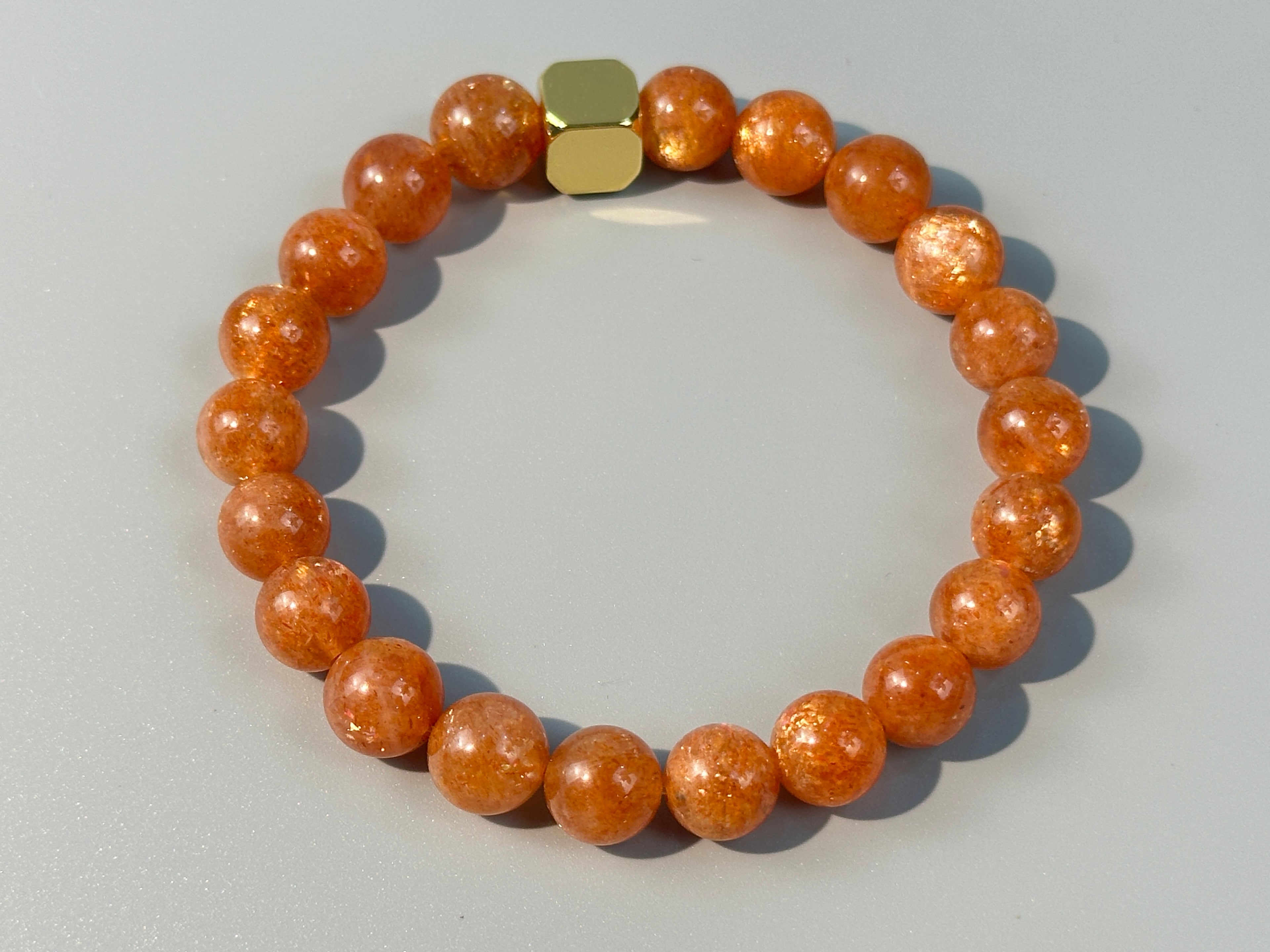 Sunstone Beaded Bracelet, 8mm Genuine Gemstone, Stretch Crystal Jewelry,Emotional & Self-Empowerment