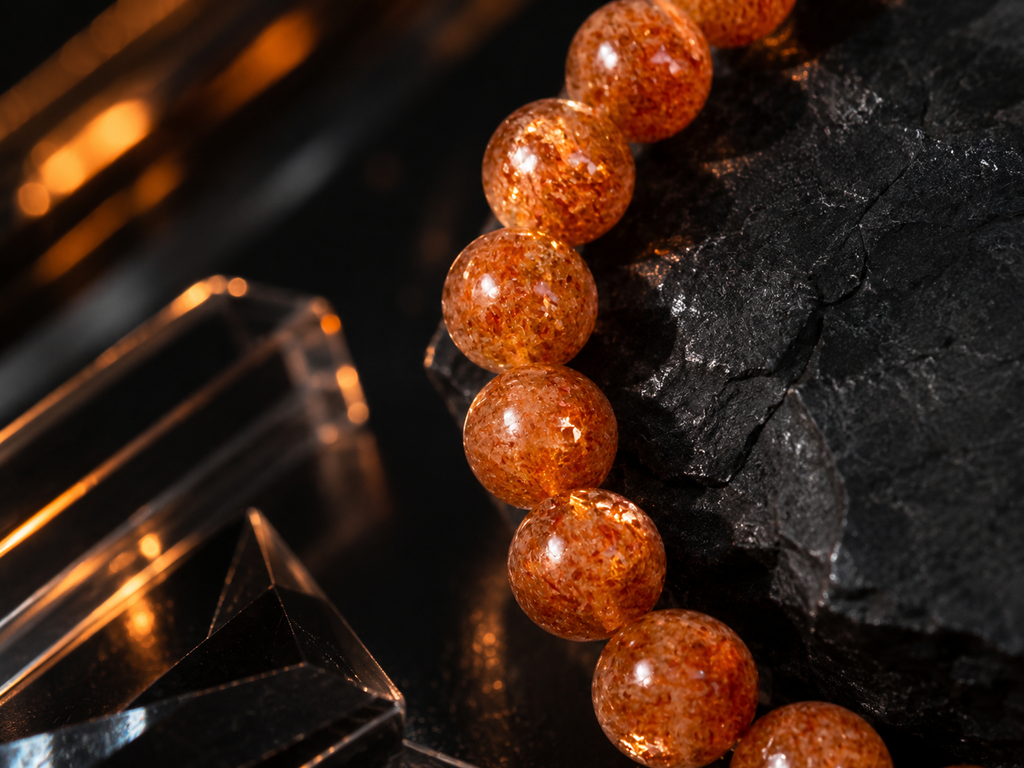 Sunstone Beaded Bracelet, 8mm Genuine Gemstone, Stretch Crystal Jewelry,Emotional & Self-Empowerment