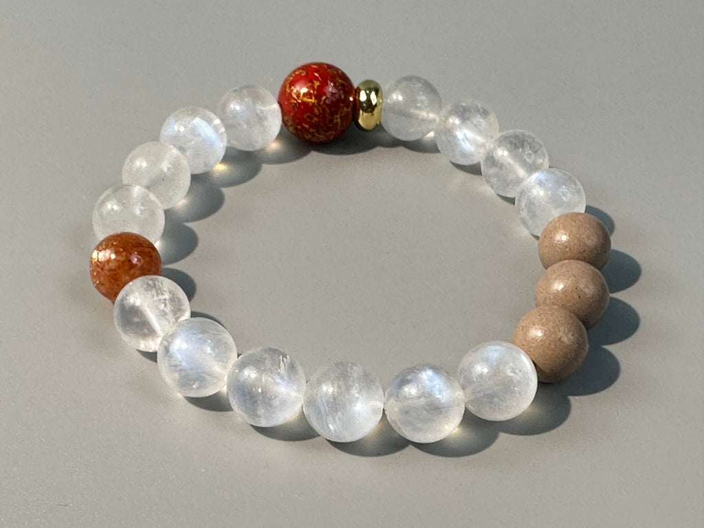 Blue Moonstone Bracelet, Sunstone,  9mm beaded bracelet, Handmade  Jewelry, positive energy.