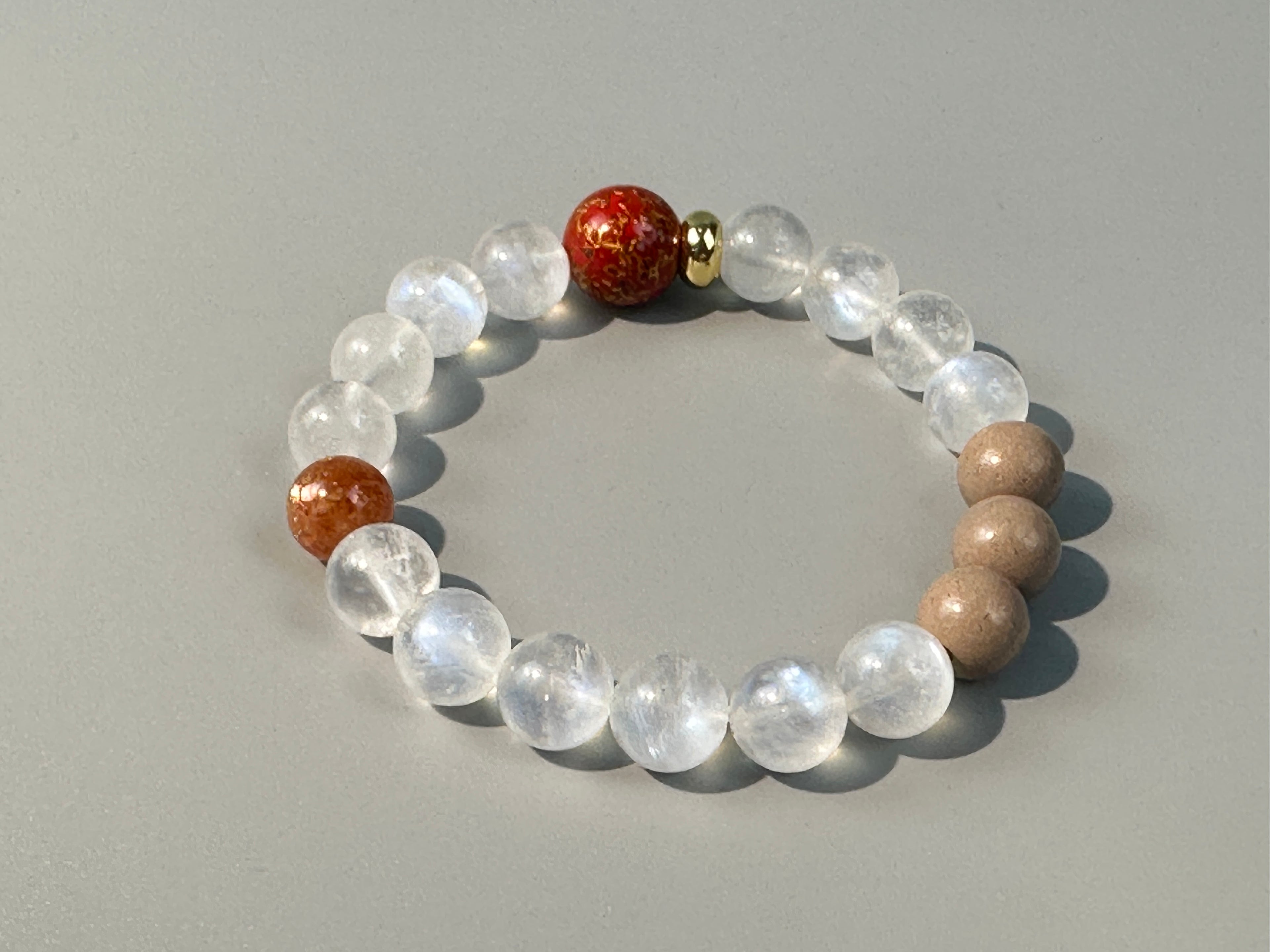 Blue Moonstone Bracelet, Sunstone,  9mm beaded bracelet, Handmade  Jewelry, positive energy.