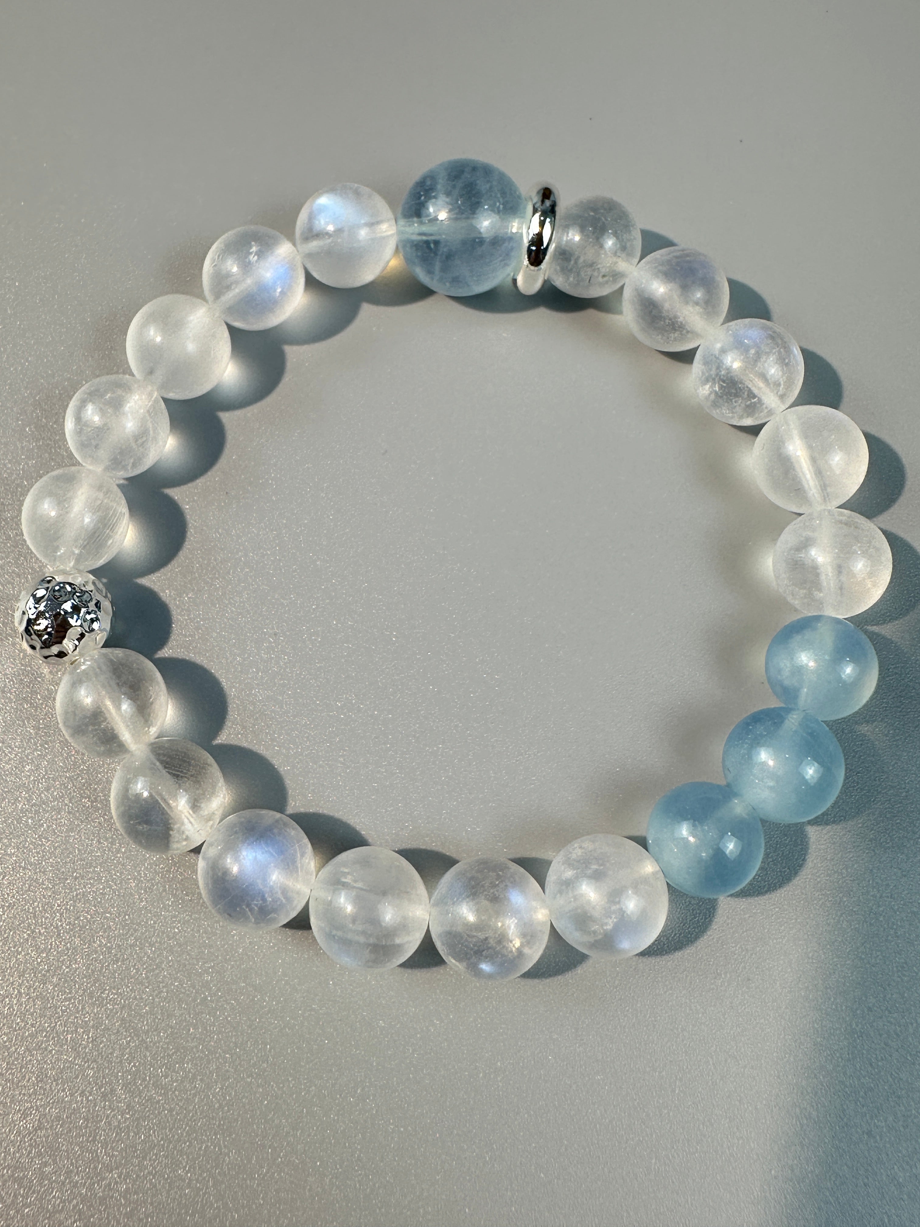 Blue Moonstone Bracelet, Sunstone,  9mm beaded bracelet, Handmade  Jewelry, positive energy.
