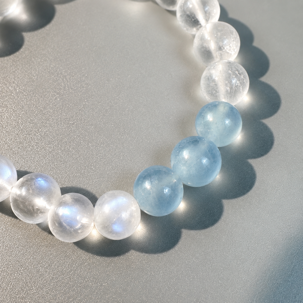 Blue Moonstone Bracelet, Sunstone,  9mm beaded bracelet, Handmade  Jewelry, positive energy.