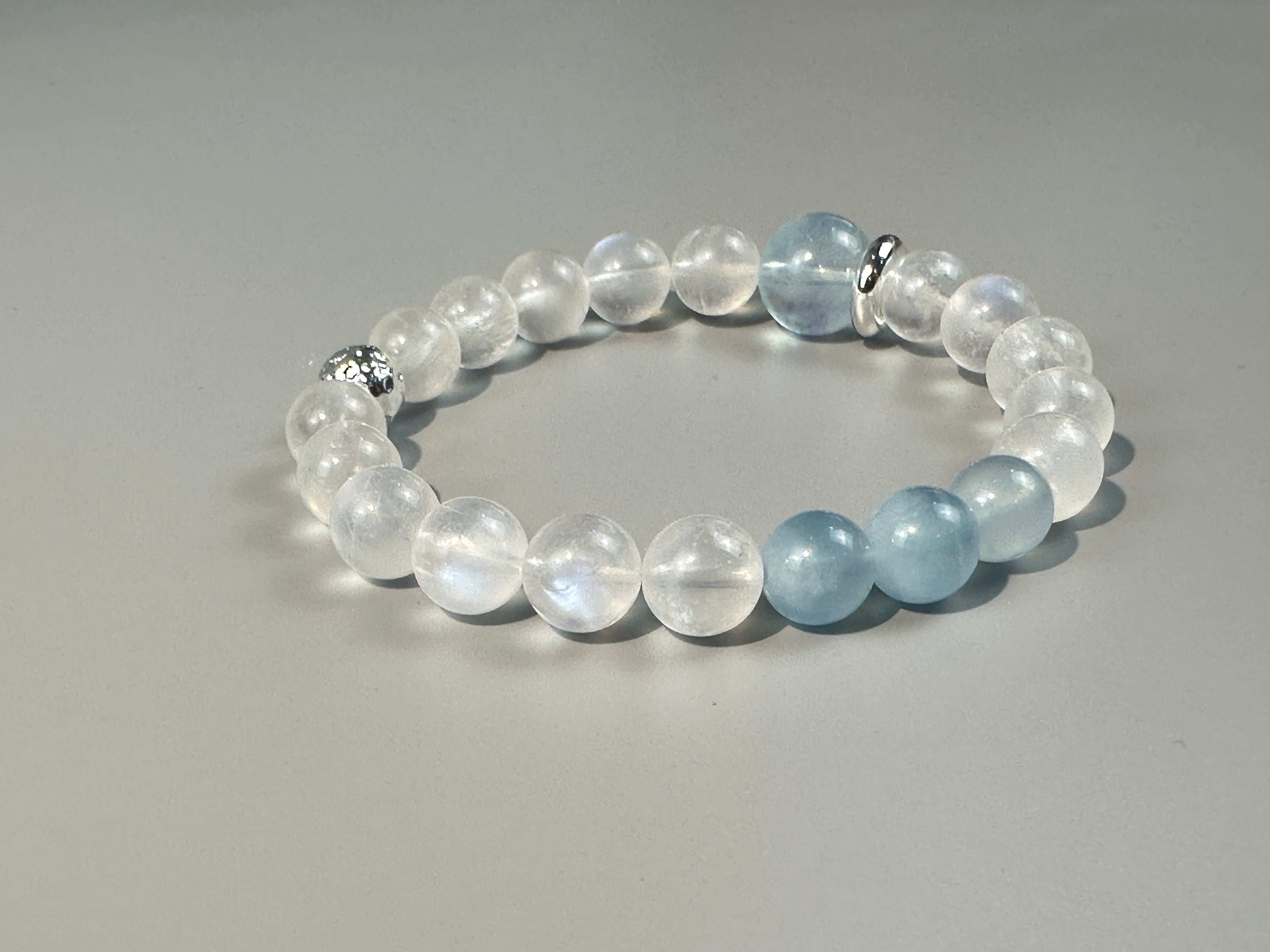 Blue Moonstone Bracelet, Sunstone,  9mm beaded bracelet, Handmade  Jewelry, positive energy.