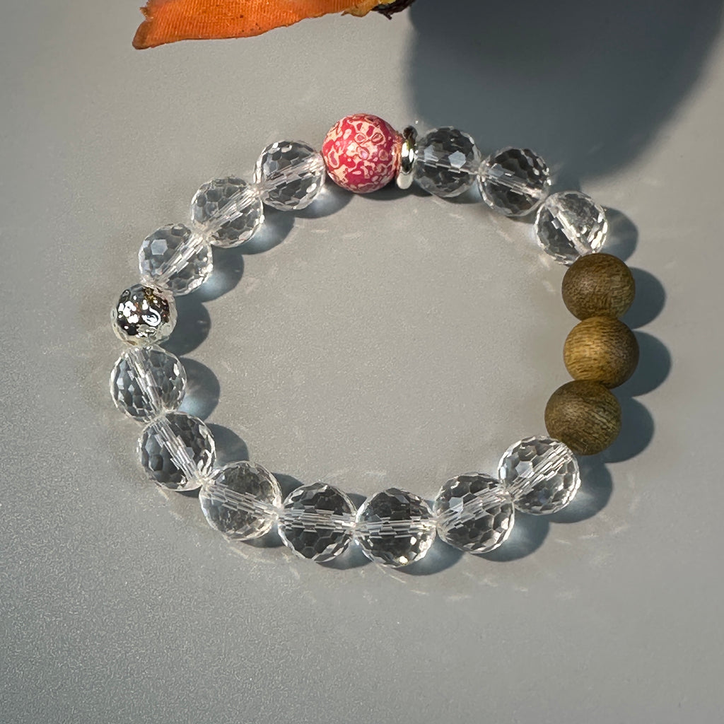 Super Clear Quartz Bracelet with Agarwood and Lacquer Bead | Oriental Crystal Jewelry