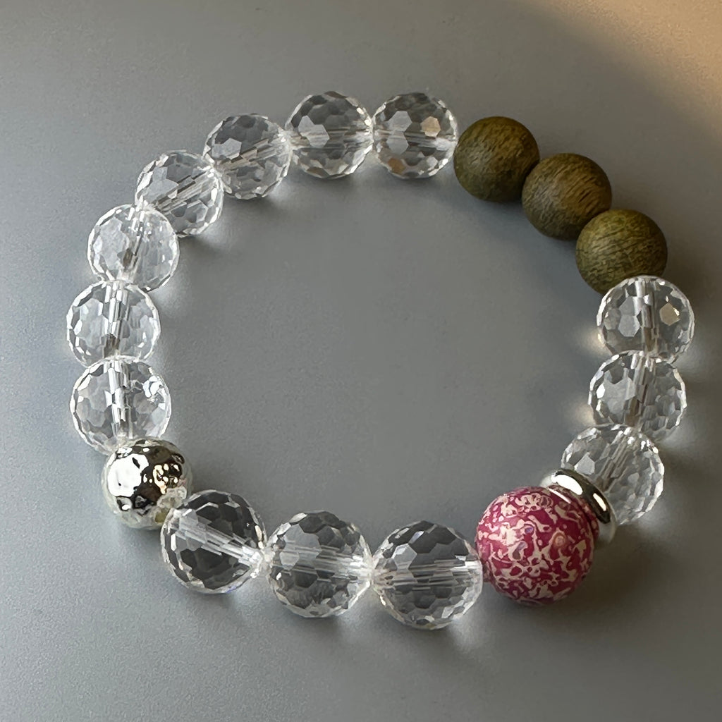 Super Clear Quartz Bracelet with Agarwood and Lacquer Bead | Oriental Crystal Jewelry