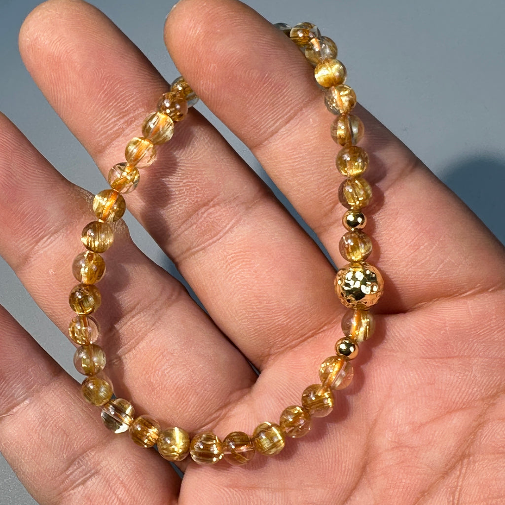 Natural Titanium Rutilated Quartz Bracelet | Wide Blade Golden Rutile, Flawless Glass Body