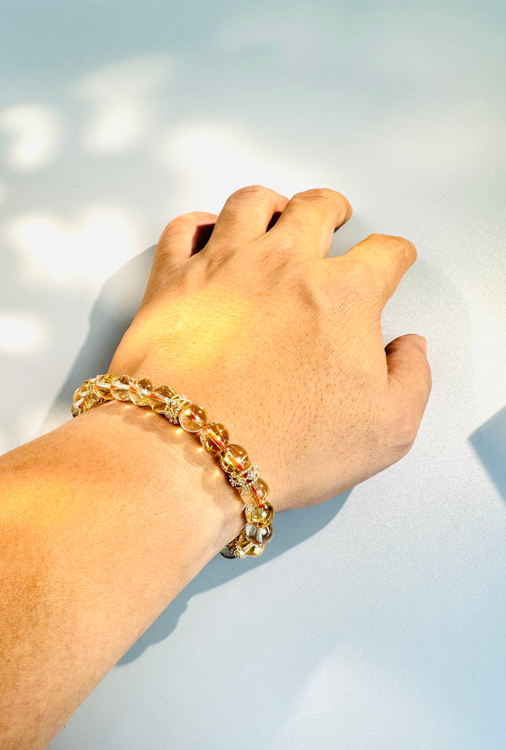 8mm Clear Titanium Rutilated Quartz Bracelet with Rose Gold Tone Spacers, Wealth Crystal
