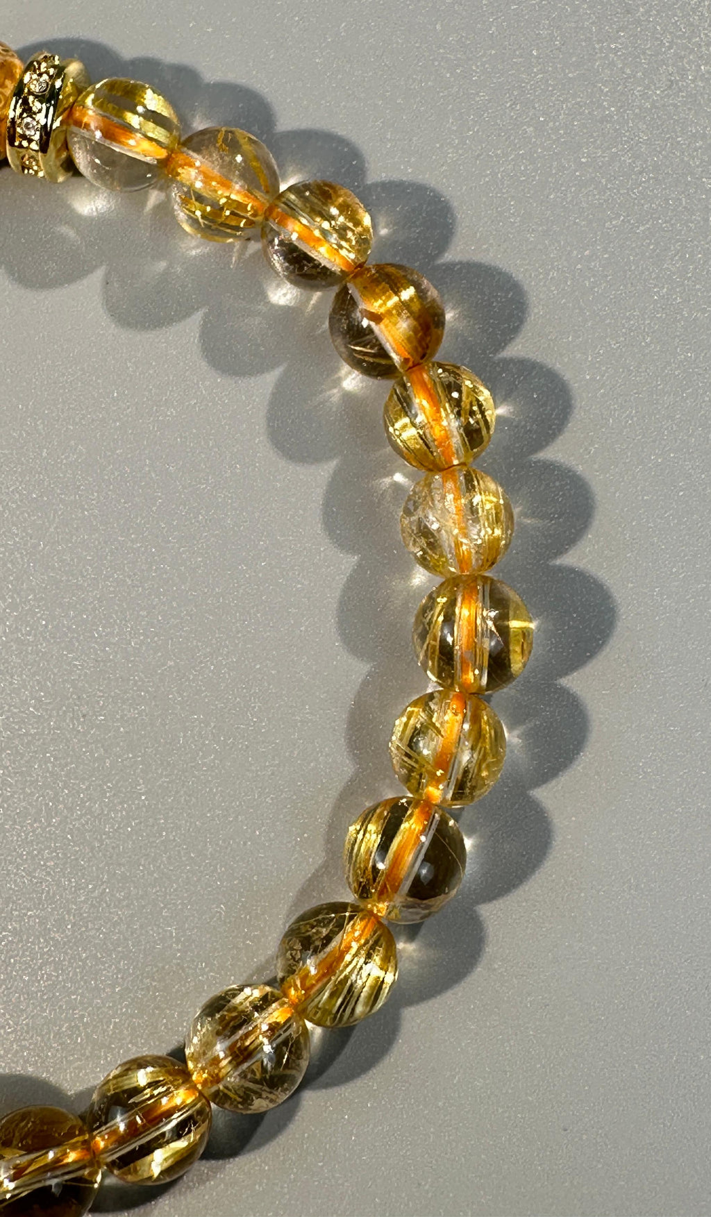 7mm Full Clear Titanium Rutilated Quartz Bracelet with 8mm Lacquer Beads, Wealth Crystal