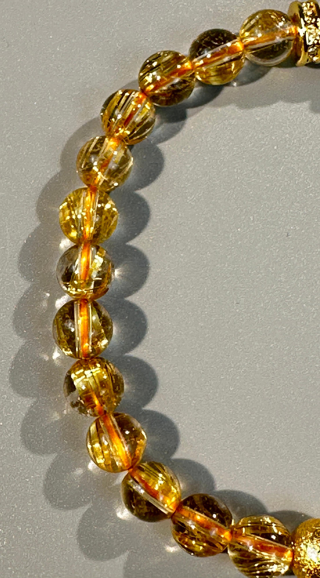 7mm Full Clear Titanium Rutilated Quartz Bracelet with 8mm Lacquer Beads, Wealth Crystal