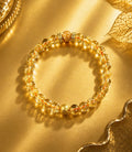7mm Full Clear Titanium Rutilated Quartz Bracelet with 8mm Lacquer Beads, Wealth Crystal