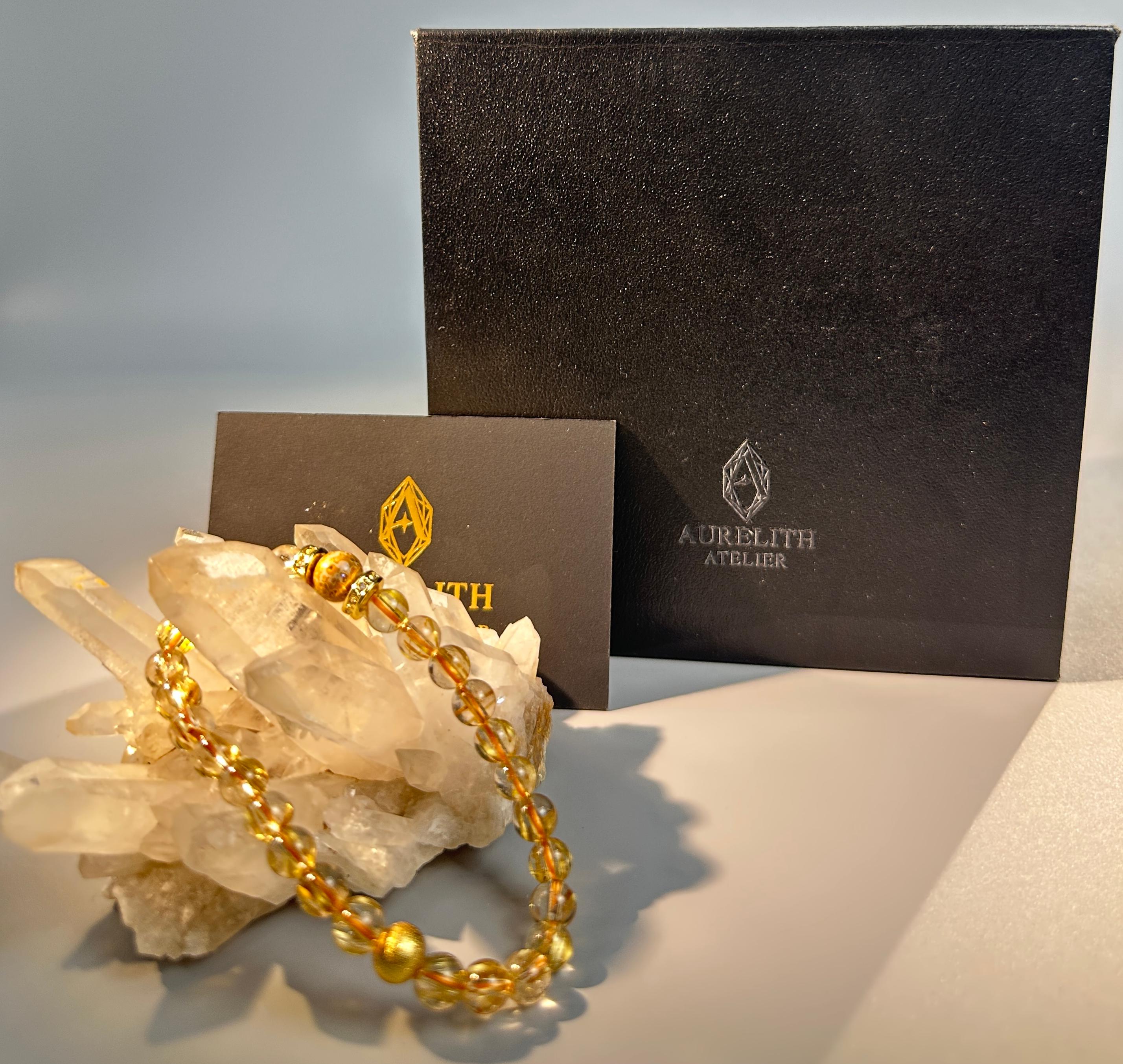7mm Full Clear Titanium Rutilated Quartz Bracelet with 8mm Lacquer Beads, Wealth Crystal