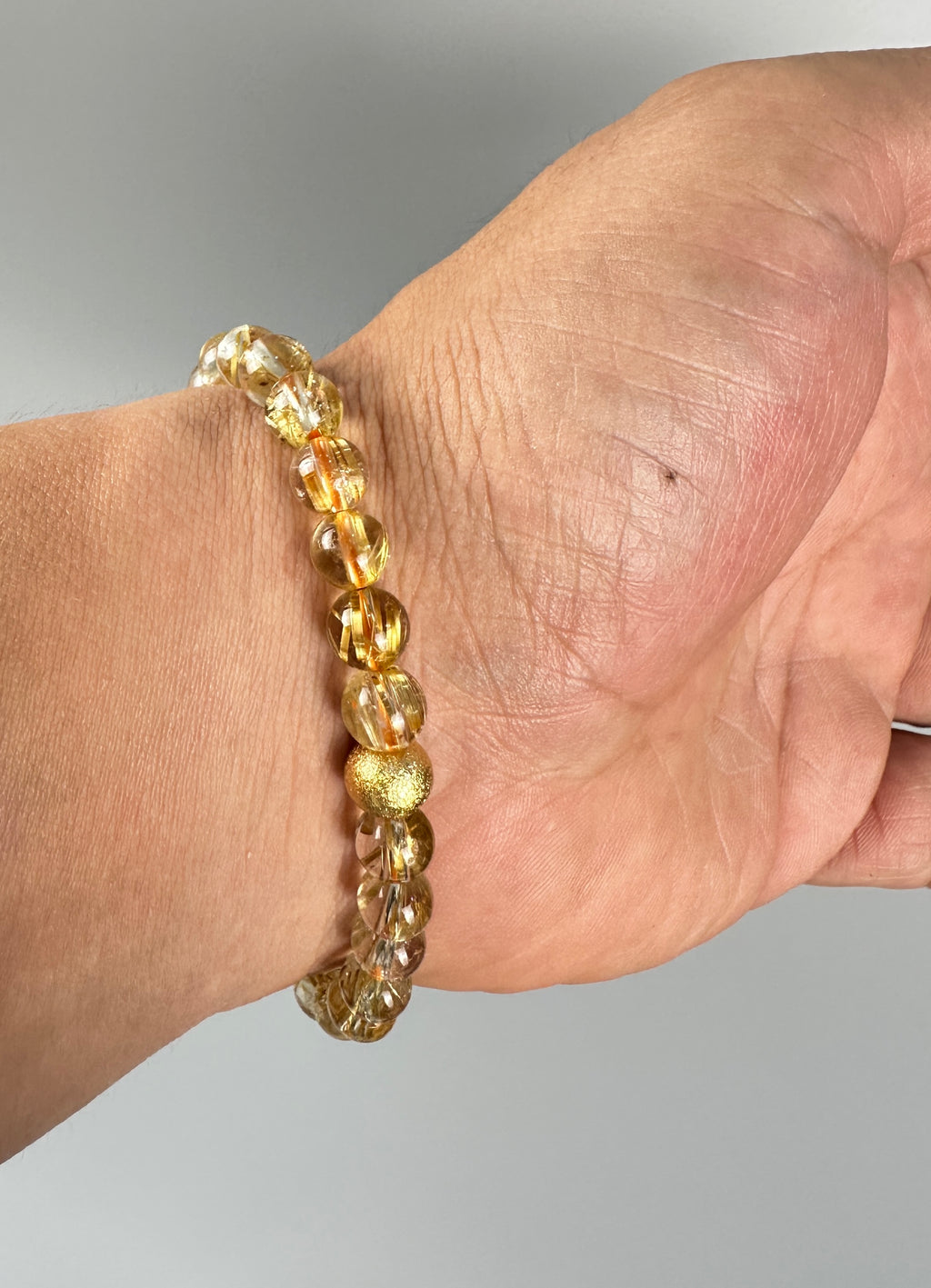 7mm Full Clear Titanium Rutilated Quartz Bracelet with 8mm Lacquer Beads, Wealth Crystal