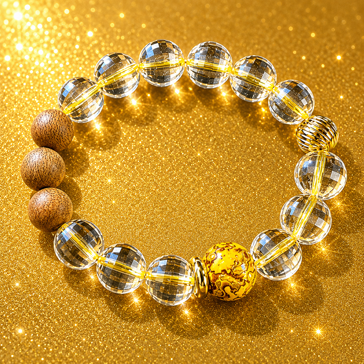 Handmade AAA Faceted Citrine Bracelet with Agarwood & Natural Lacquer Beads, Unique Prosperity Calm Talisman