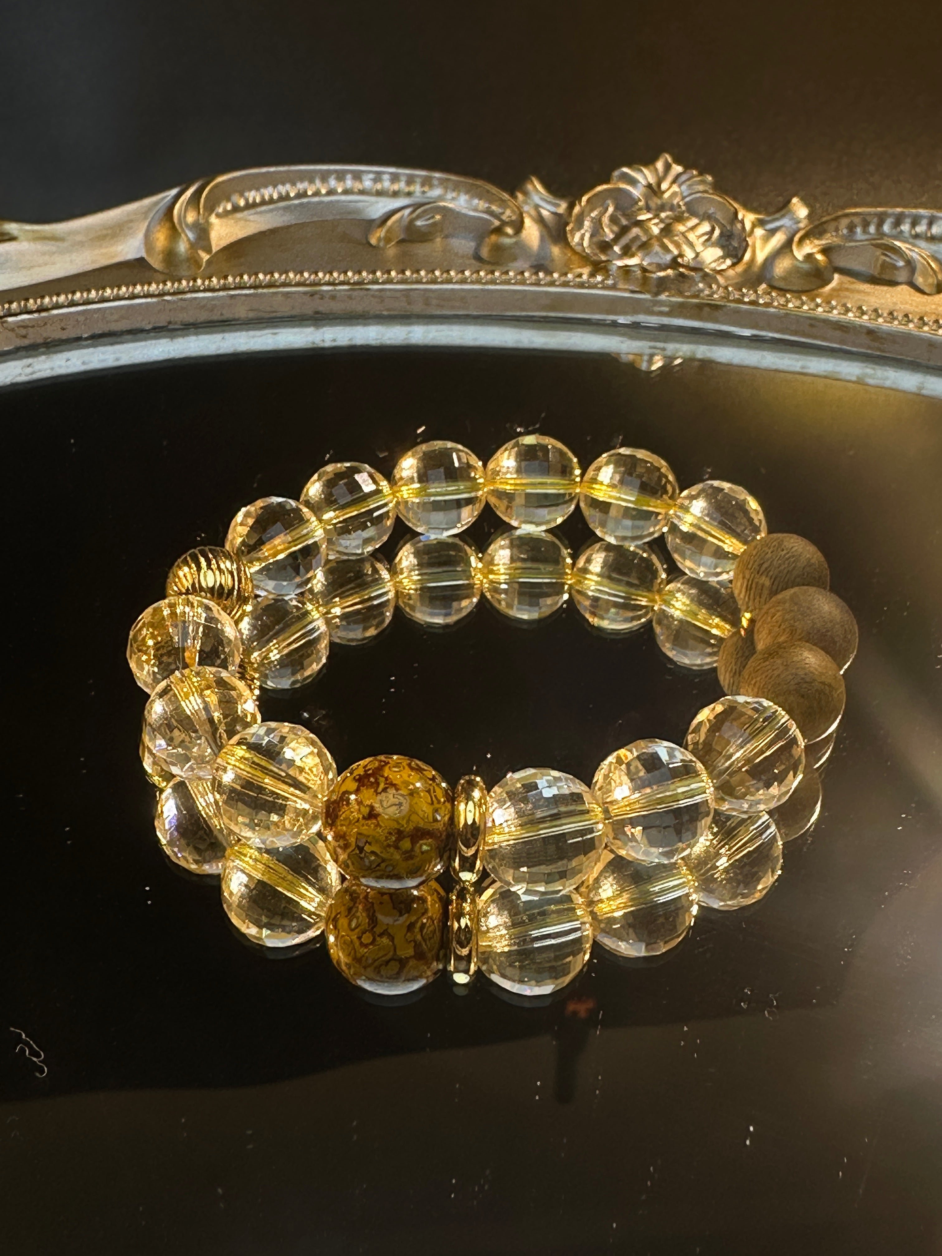 Handmade AAA Faceted Citrine Bracelet with Agarwood & Natural Lacquer Beads, Unique Prosperity Calm Talisman