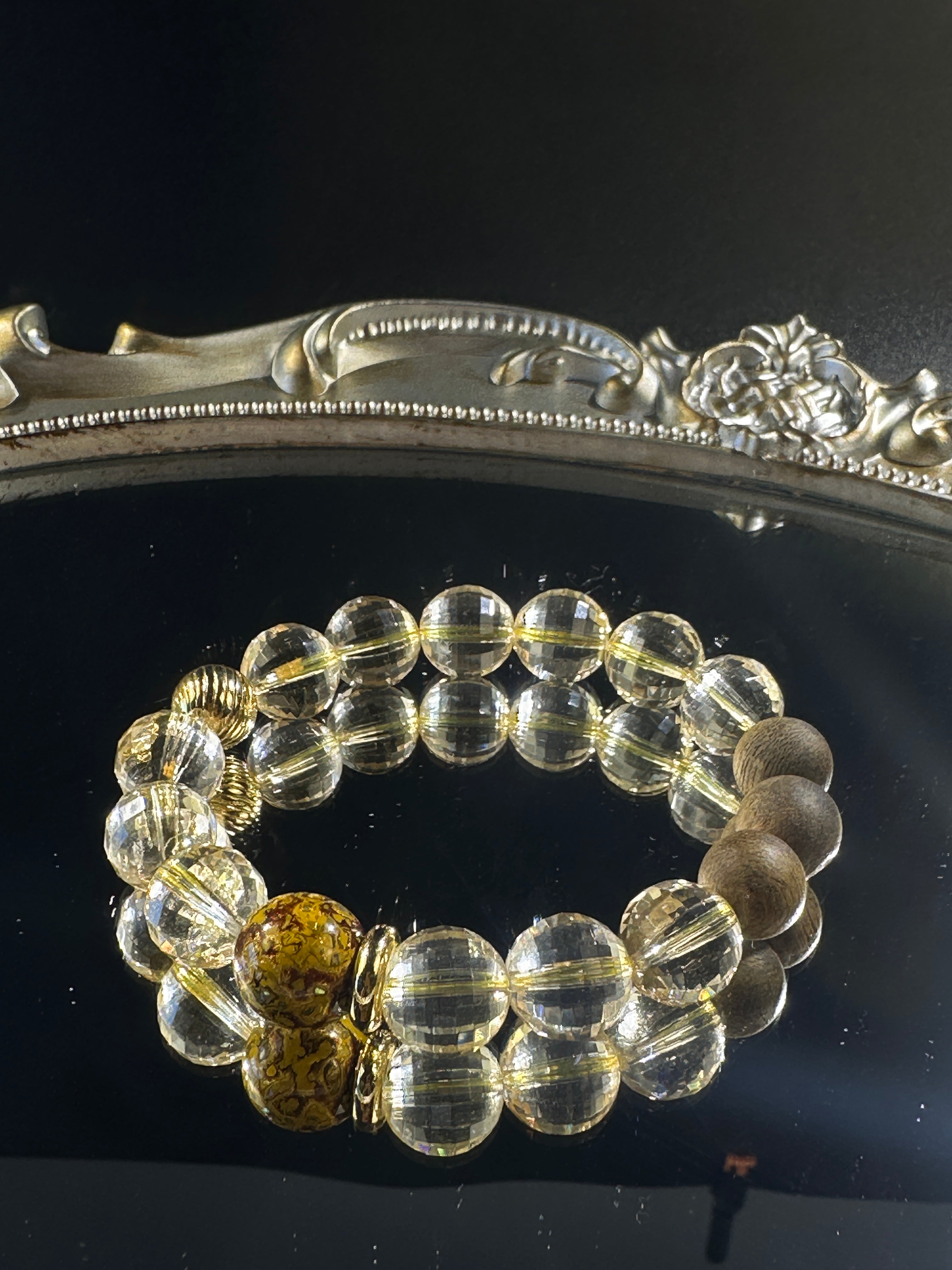 Handmade AAA Faceted Citrine Bracelet with Agarwood & Natural Lacquer Beads, Unique Prosperity Calm Talisman