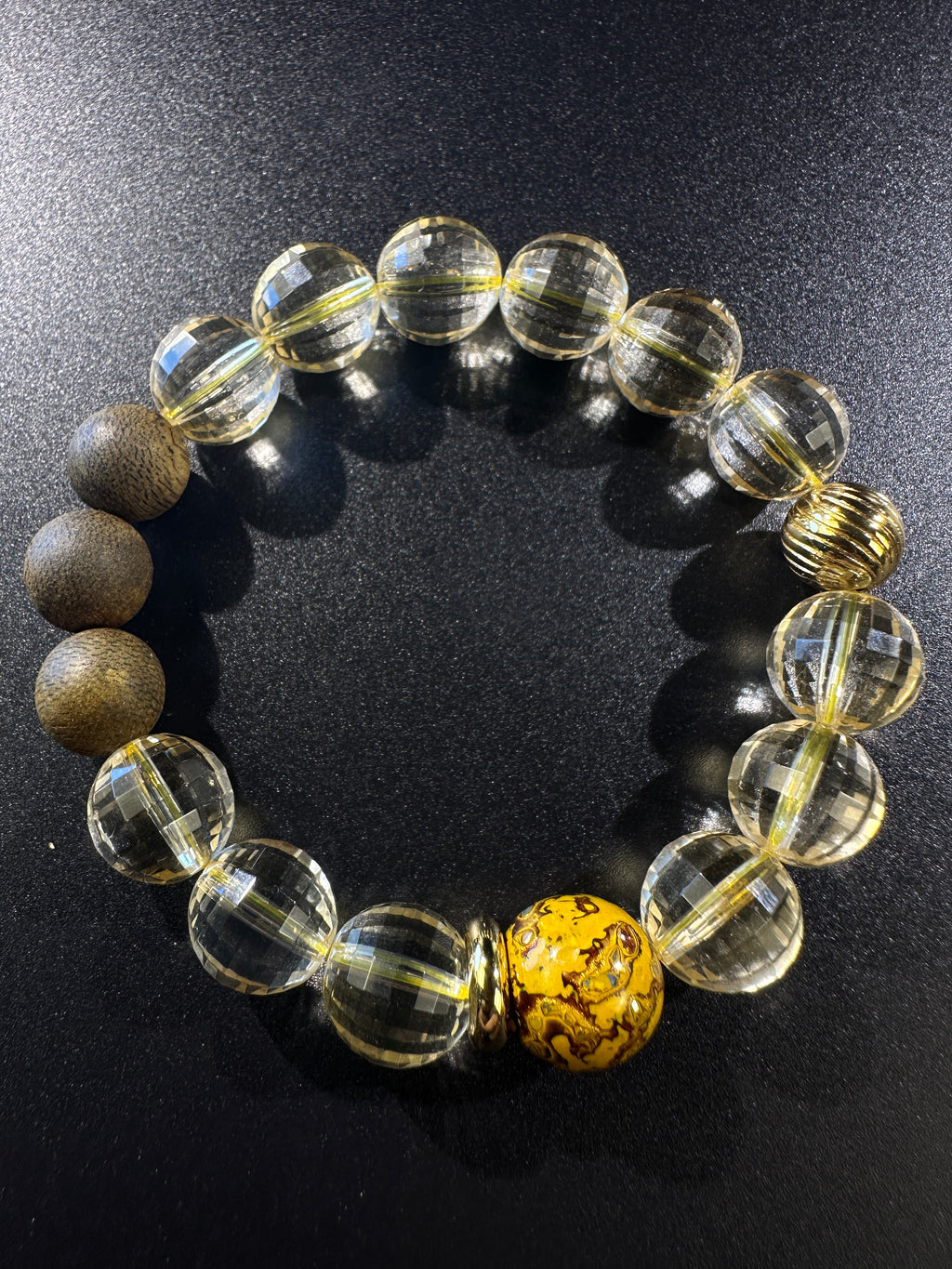 Handmade AAA Faceted Citrine Bracelet with Agarwood & Natural Lacquer Beads, Unique Prosperity Calm Talisman