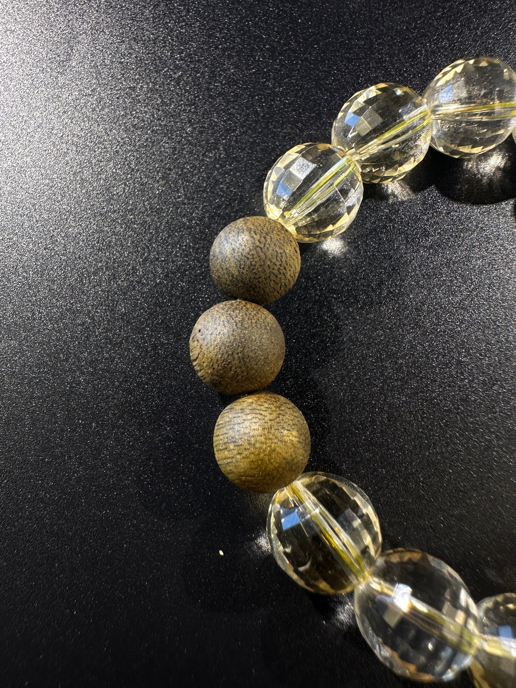Handmade AAA Faceted Citrine Bracelet with Agarwood & Natural Lacquer Beads, Unique Prosperity Calm Talisman