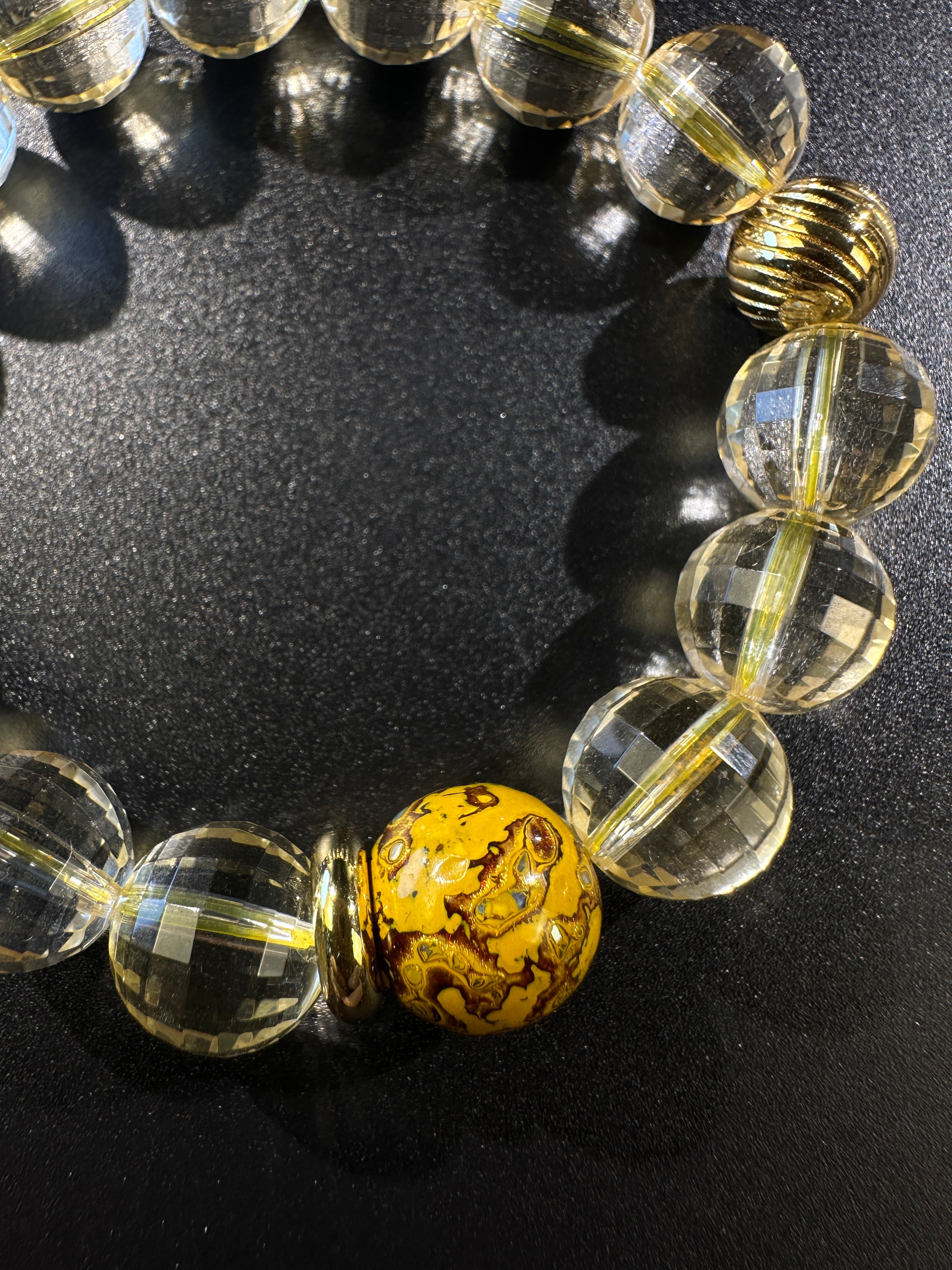 Handmade AAA Faceted Citrine Bracelet with Agarwood & Natural Lacquer Beads, Unique Prosperity Calm Talisman