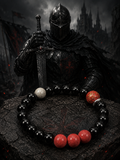 Black Obsidian Bracelet, Sterling Silver Dragon Scale Spacers, Oriental Lacquer Beads, Grounding Talisman