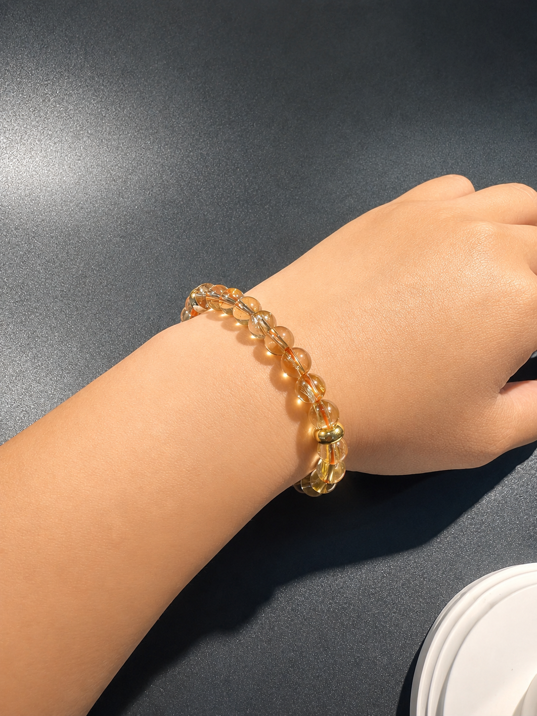 Natural Titanium Rutilated Quartz Bracelet | Thick Blade Golden Rutile, Glass Body, 7.5mm