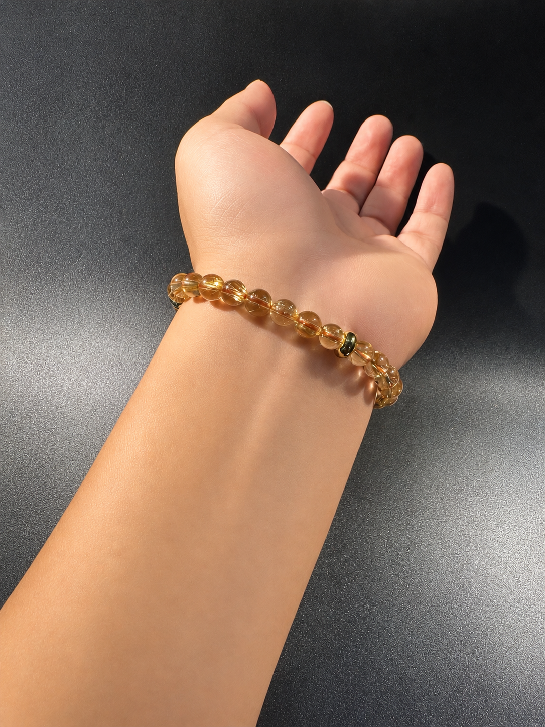 Natural Titanium Rutilated Quartz Bracelet | Thick Blade Golden Rutile, Glass Body, 7.5mm