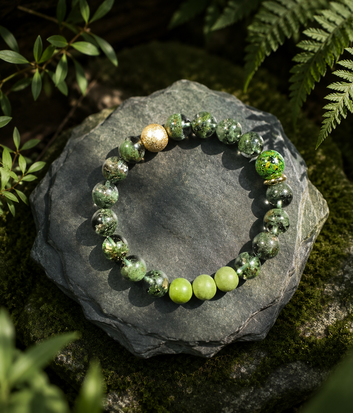 Green Phantom Quartz Bracelet, Half-Pot Inclusions, Wealth Crystal, Mixed Gem Stretch Bracelet