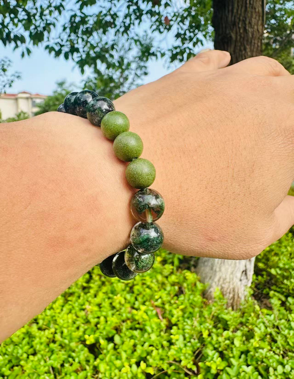 Green Phantom Quartz Bracelet, Half-Pot Inclusions, Wealth Crystal, Mixed Gem Stretch Bracelet