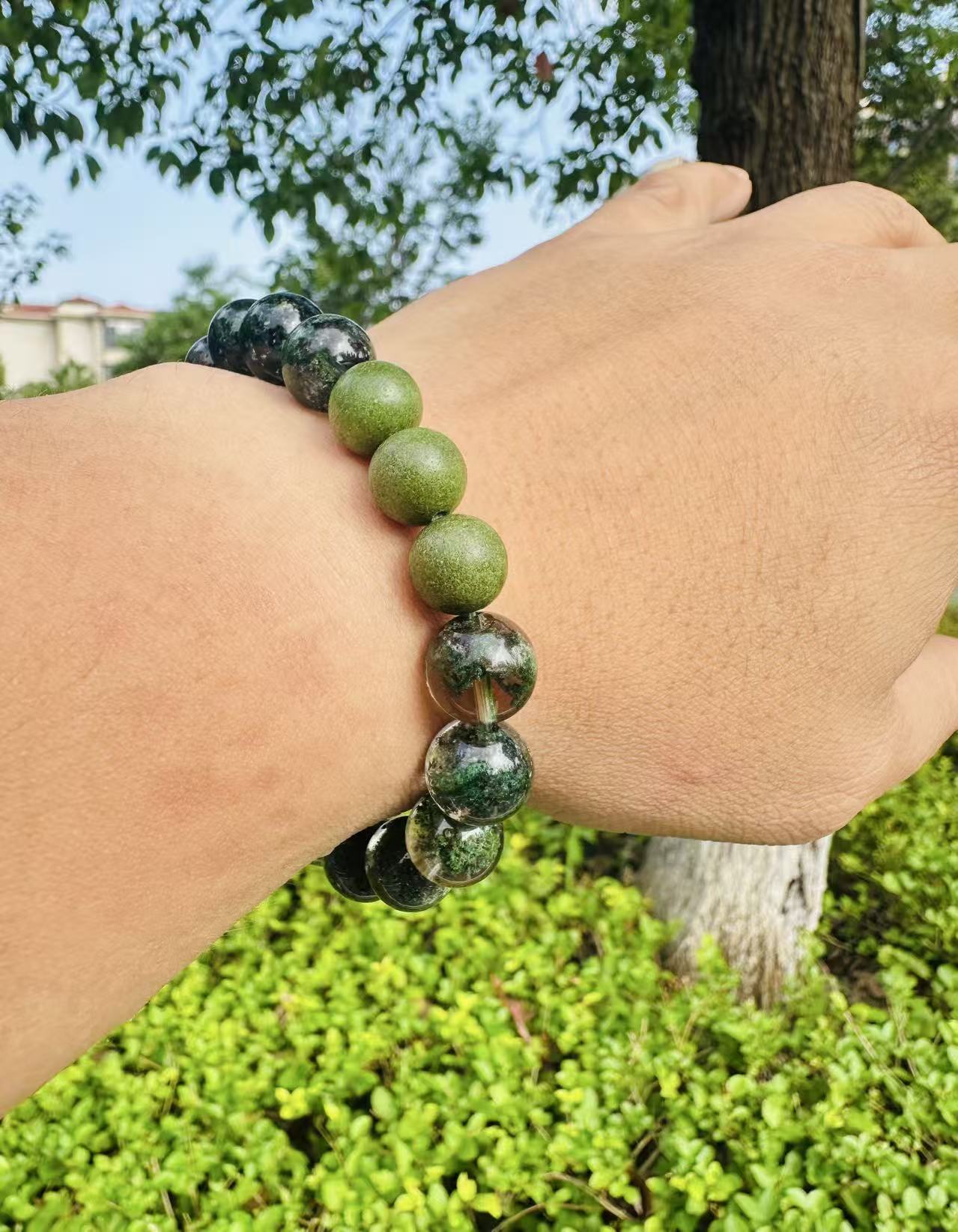 Green Phantom Quartz Bracelet, Half-Pot Inclusions, Wealth Crystal, Mixed Gem Stretch Bracelet