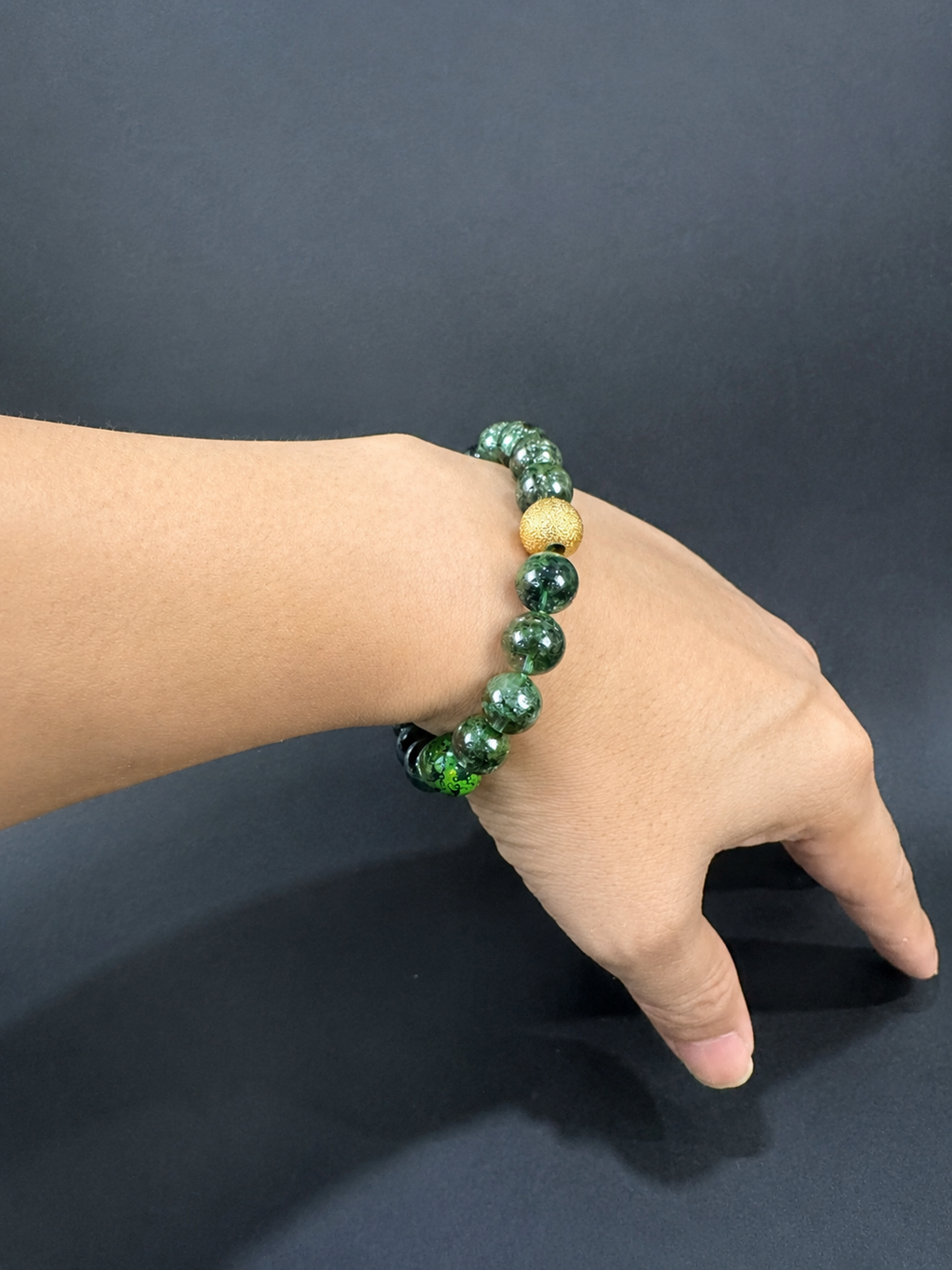 Green Phantom Quartz Bracelet, Half-Pot Inclusions, Wealth Crystal, Mixed Gem Stretch Bracelet