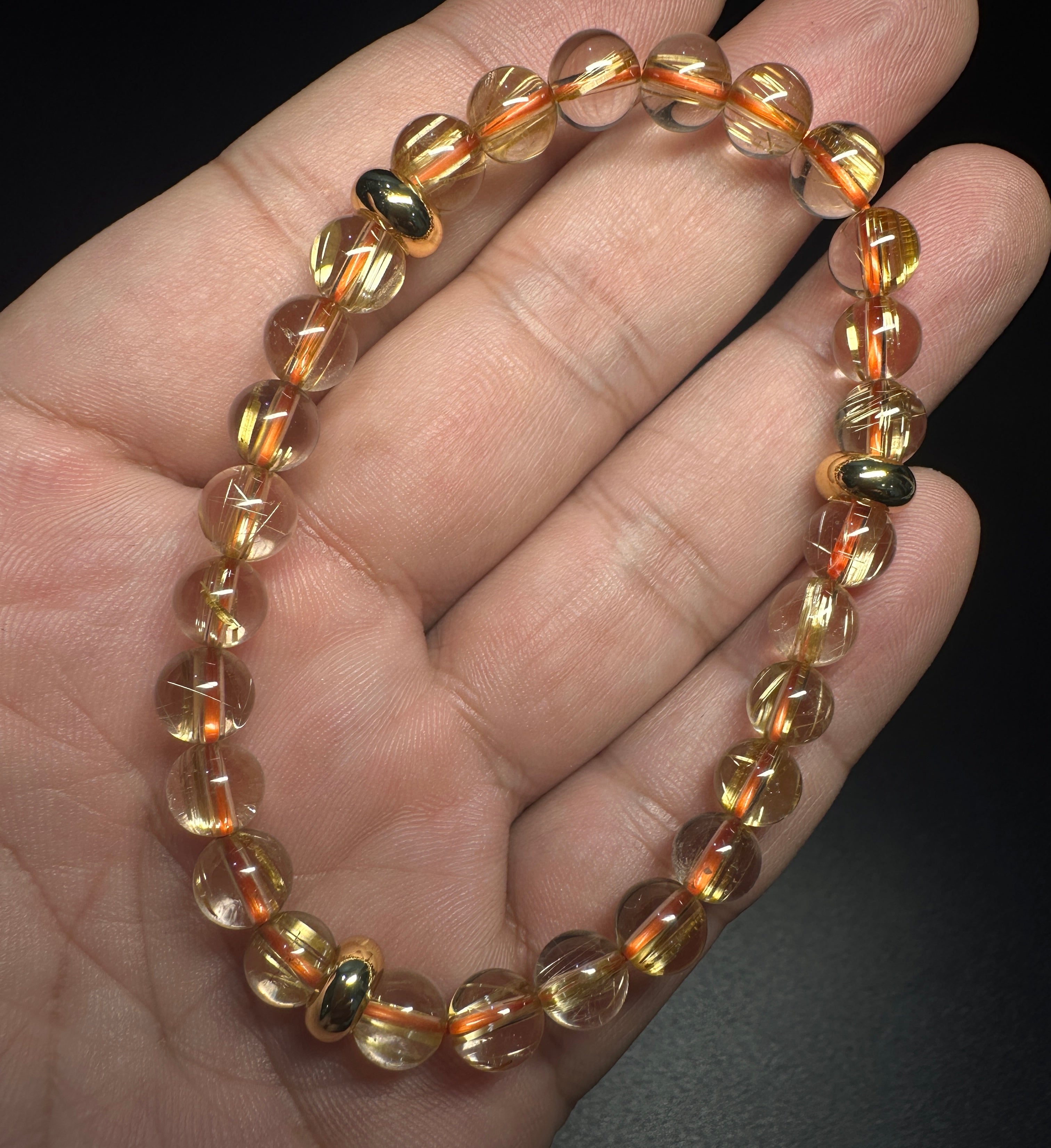 Natural Titanium Rutilated Quartz Bracelet | Thick Blade Golden Rutile, Glass Body, 7.5mm