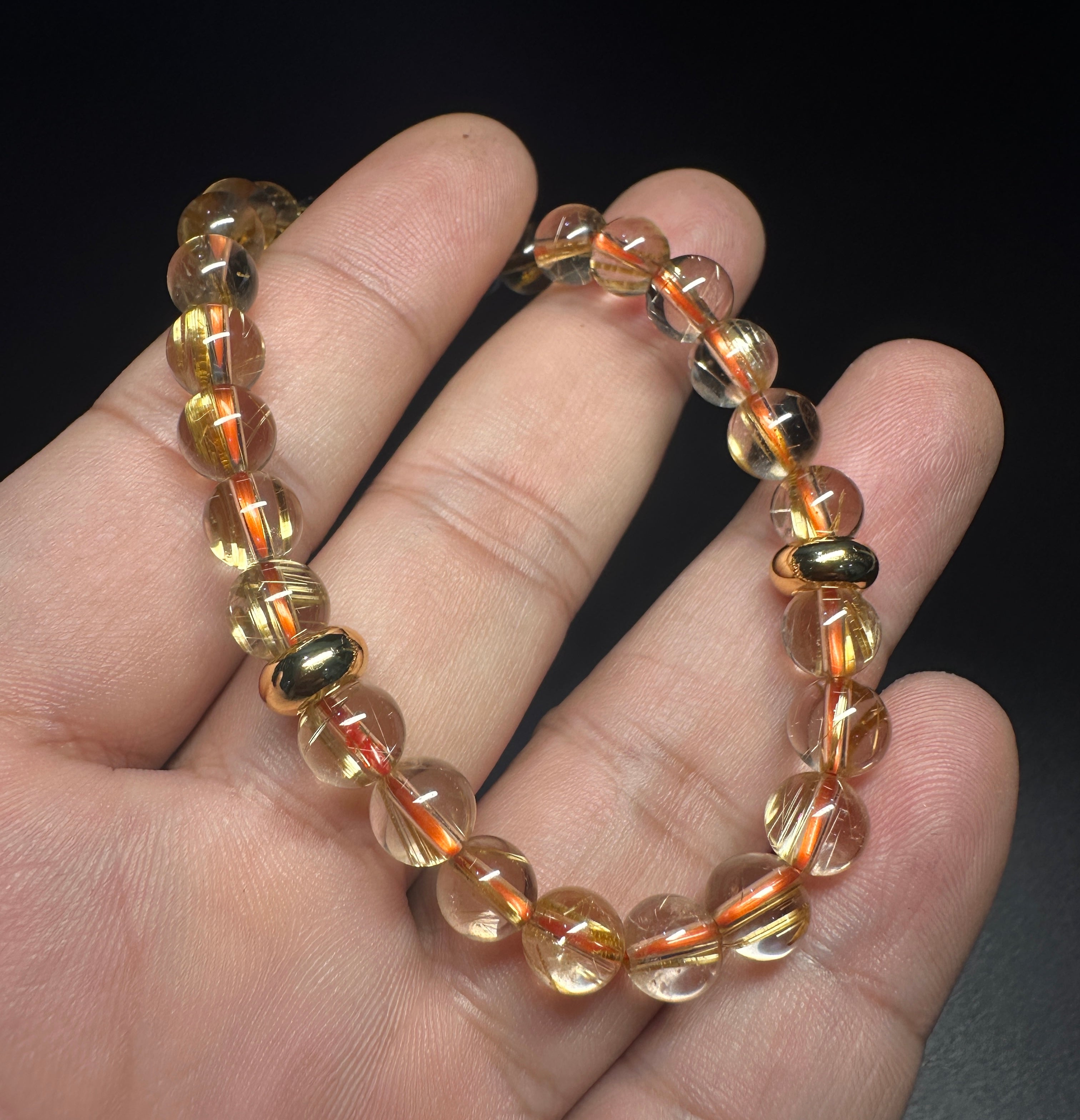 Natural Titanium Rutilated Quartz Bracelet | Thick Blade Golden Rutile, Glass Body, 7.5mm