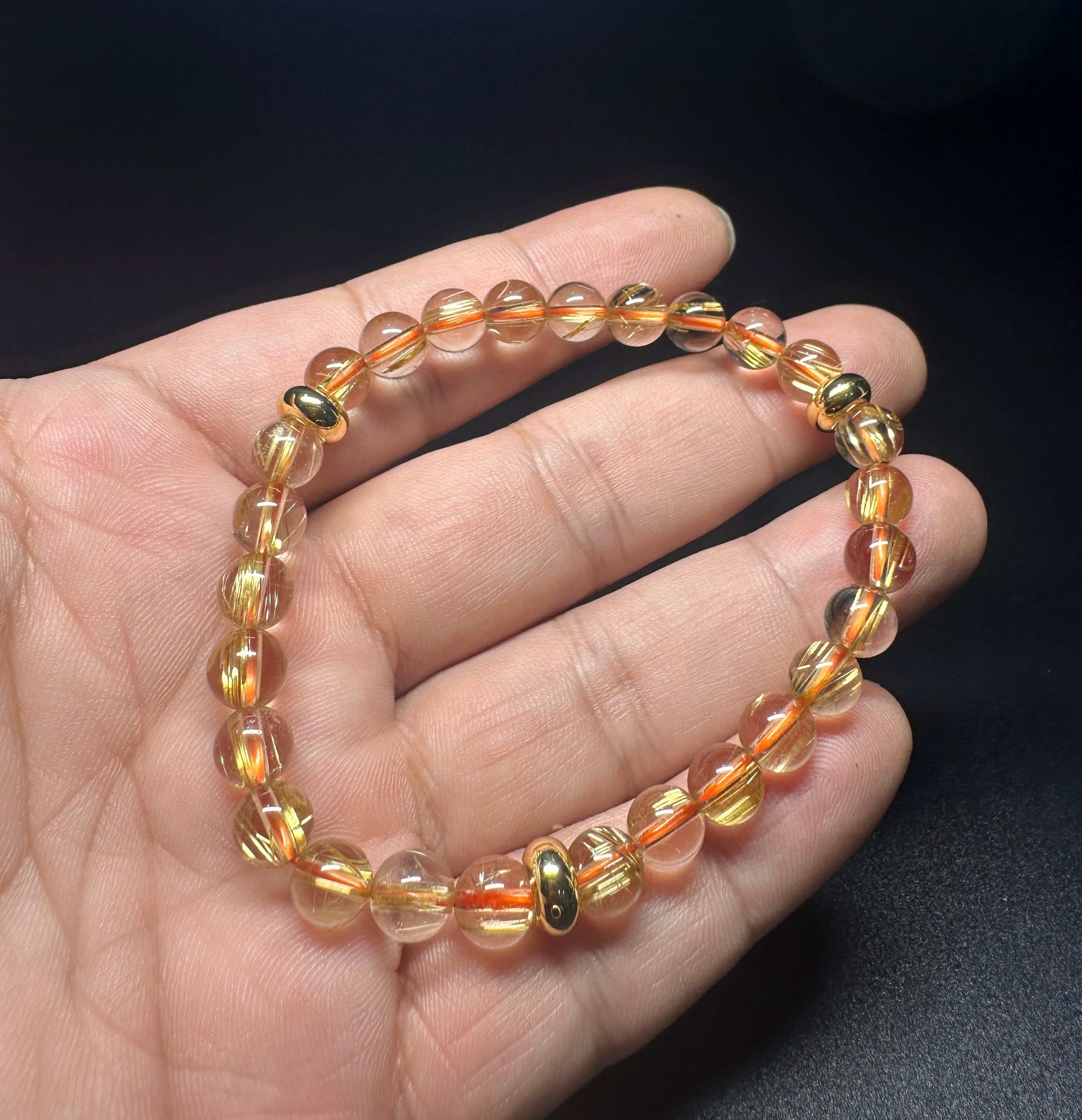 Natural Titanium Rutilated Quartz Bracelet | Thick Blade Golden Rutile, Glass Body, 7.5mm