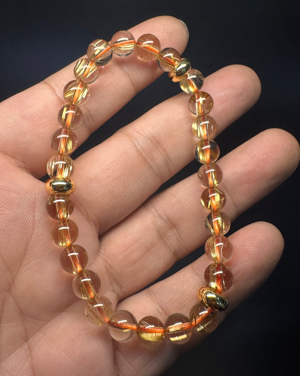 Natural Titanium Rutilated Quartz Bracelet | Thick Blade Golden Rutile, Glass Body, 7.5mm