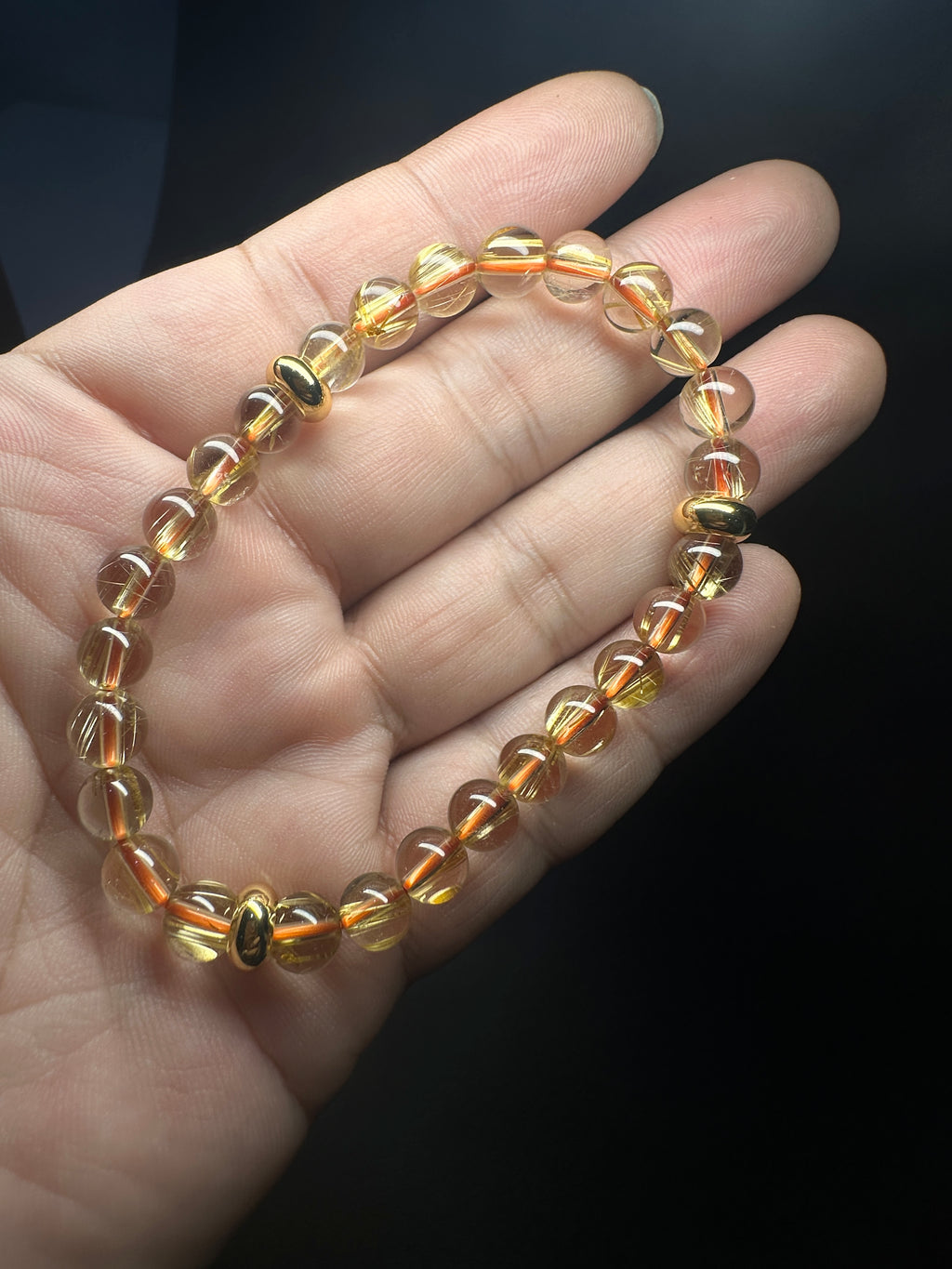Natural Titanium Rutilated Quartz Bracelet | Thick Blade Golden Rutile, Glass Body, 7.5mm