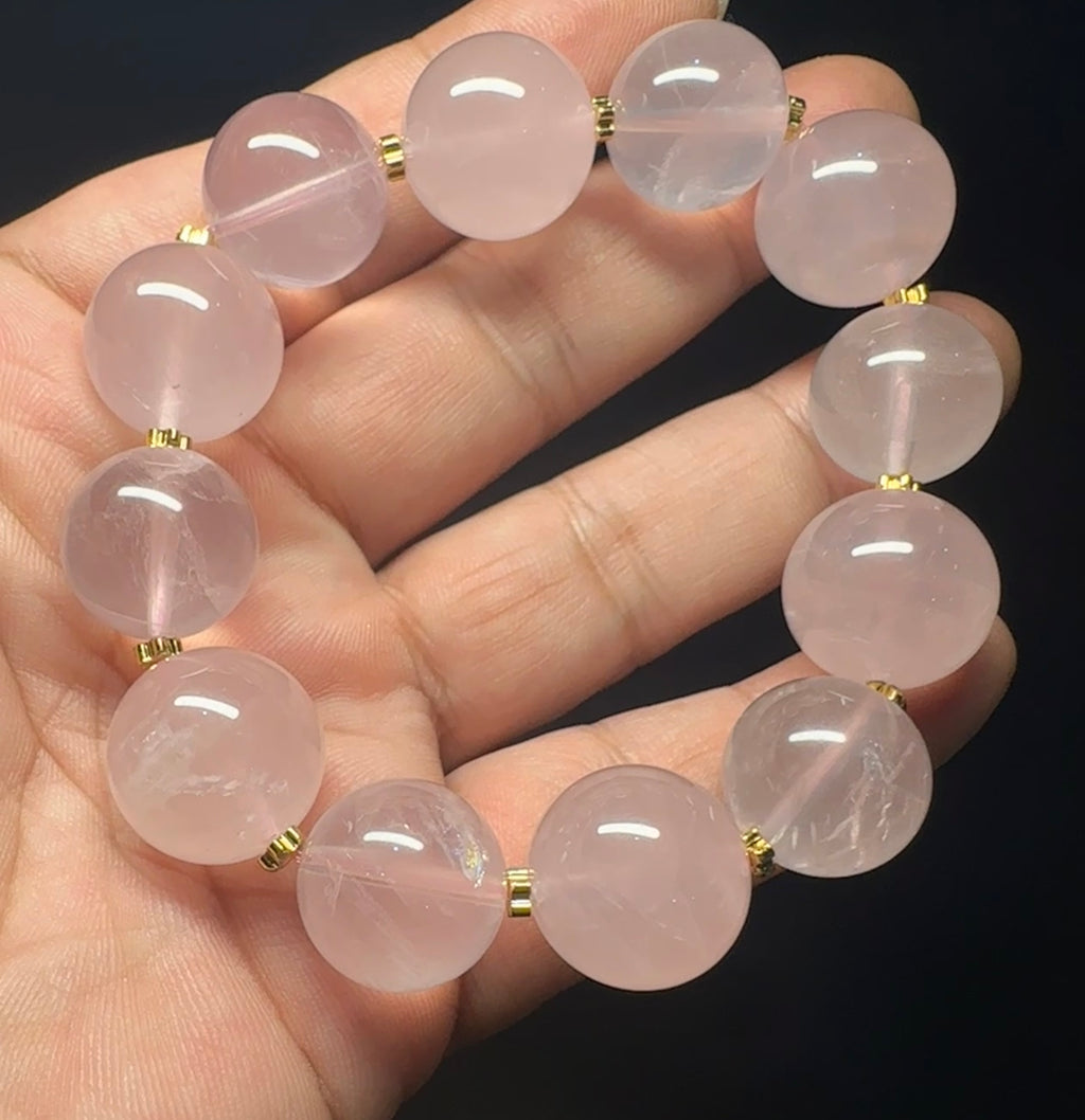 17mm Gradient Rose Quartz Bracelet | Two‑Tone Alternating Pink Crystal Beaded Bracelet, charm, attact love, confidence, balance.