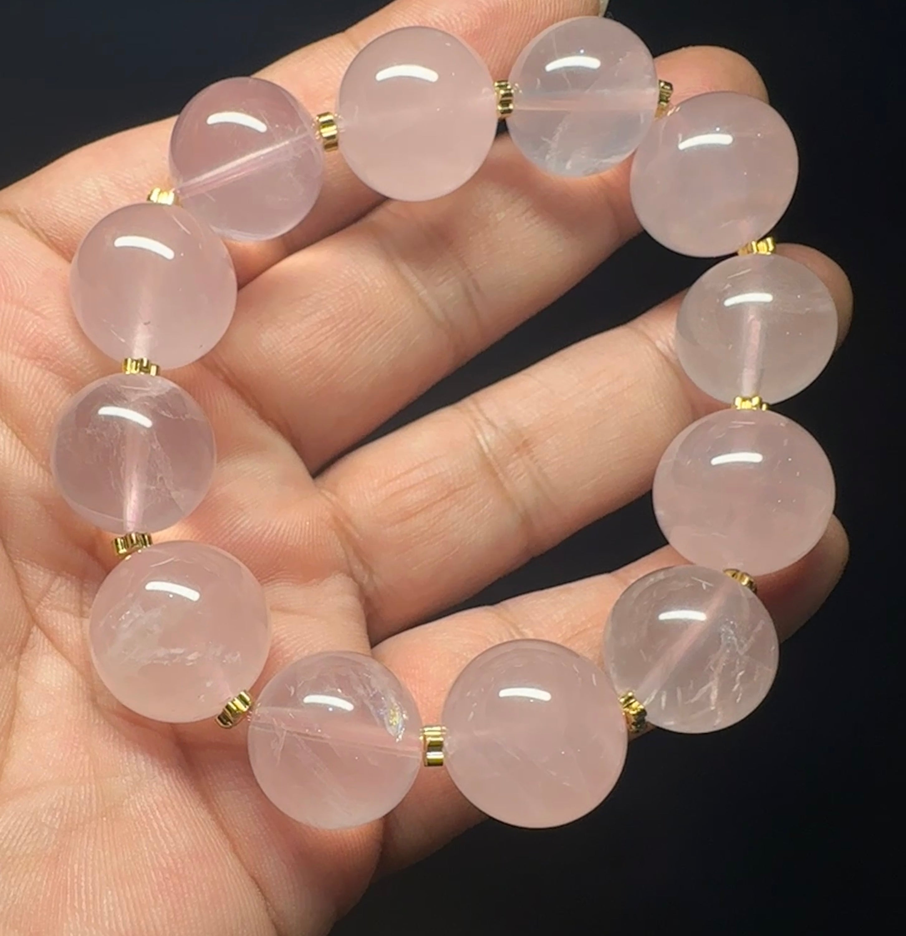 17mm Gradient Rose Quartz Bracelet | Two‑Tone Alternating Pink Crystal Beaded Bracelet, charm, attact love, confidence, balance.