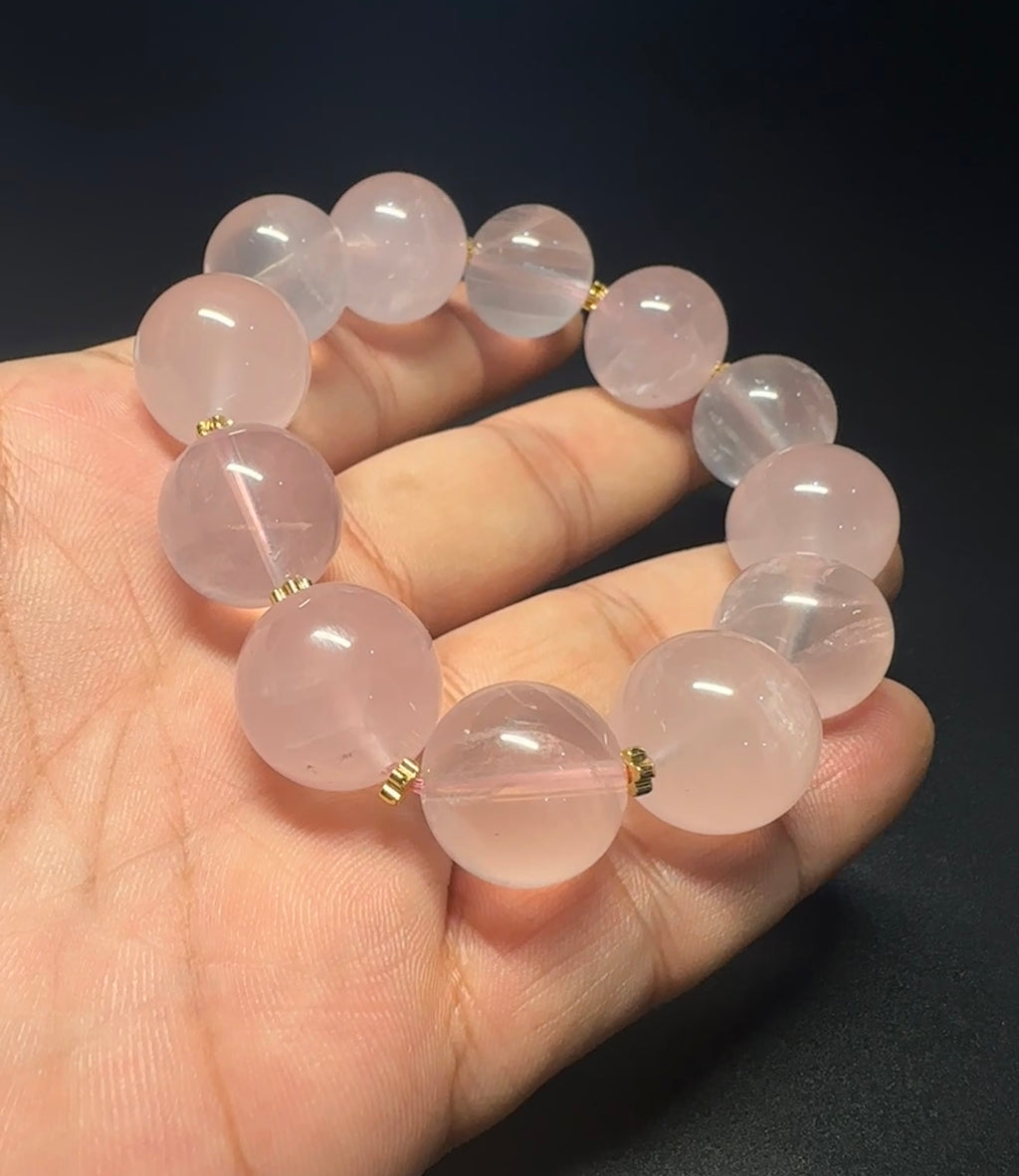 17mm Gradient Rose Quartz Bracelet | Two‑Tone Alternating Pink Crystal Beaded Bracelet, charm, attact love, confidence, balance.