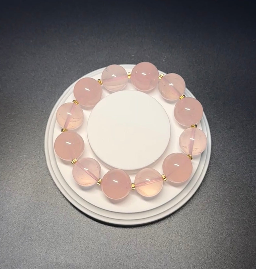 17mm Gradient Rose Quartz Bracelet | Two‑Tone Alternating Pink Crystal Beaded Bracelet, charm, attact love, confidence, balance.