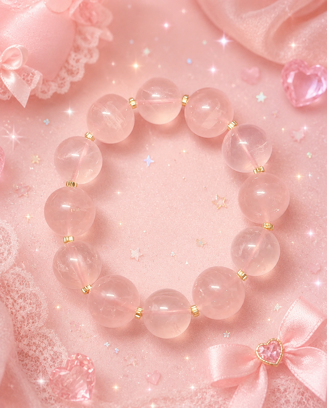 17mm Gradient Rose Quartz Bracelet | Two‑Tone Alternating Pink Crystal Beaded Bracelet, charm, attact love, confidence, balance.