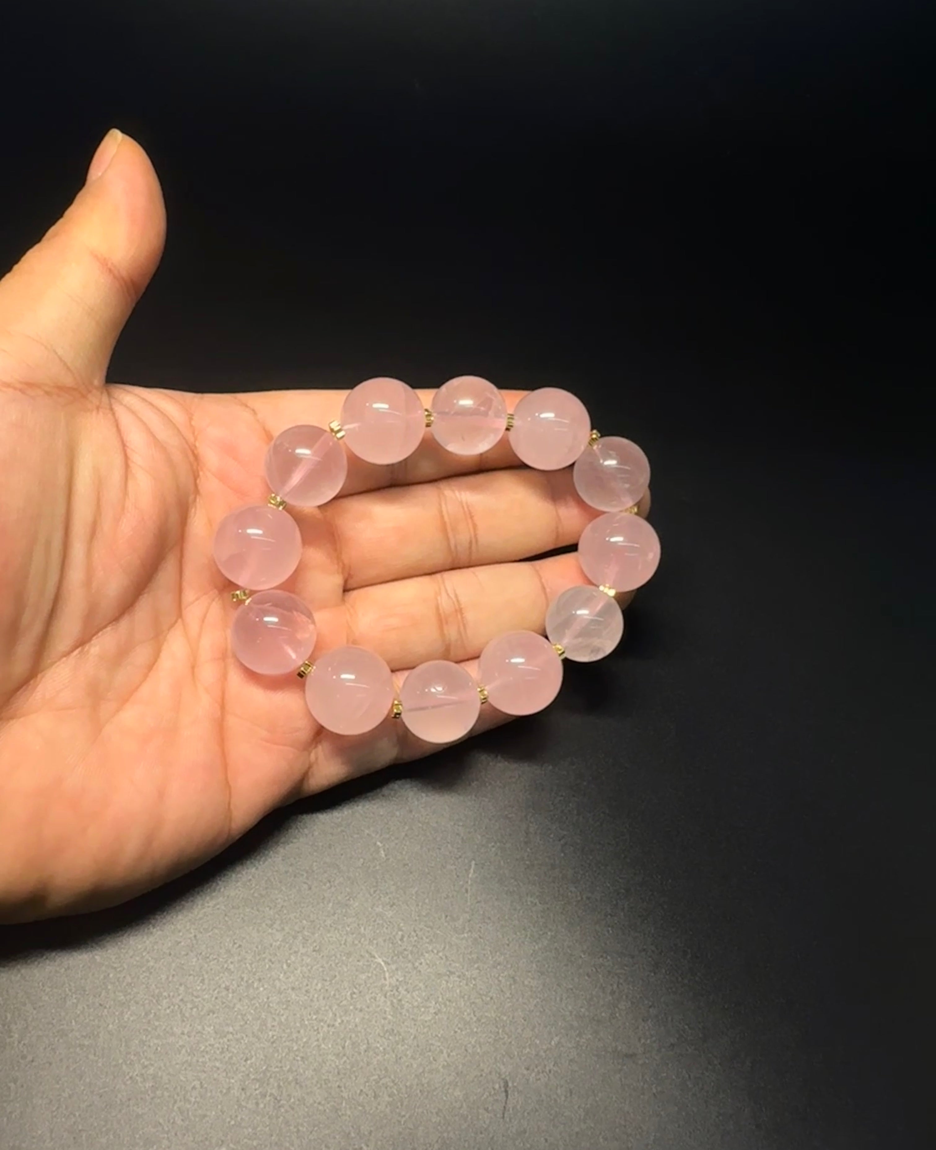 17mm Gradient Rose Quartz Bracelet | Two‑Tone Alternating Pink Crystal Beaded Bracelet, charm, attact love, confidence, balance.