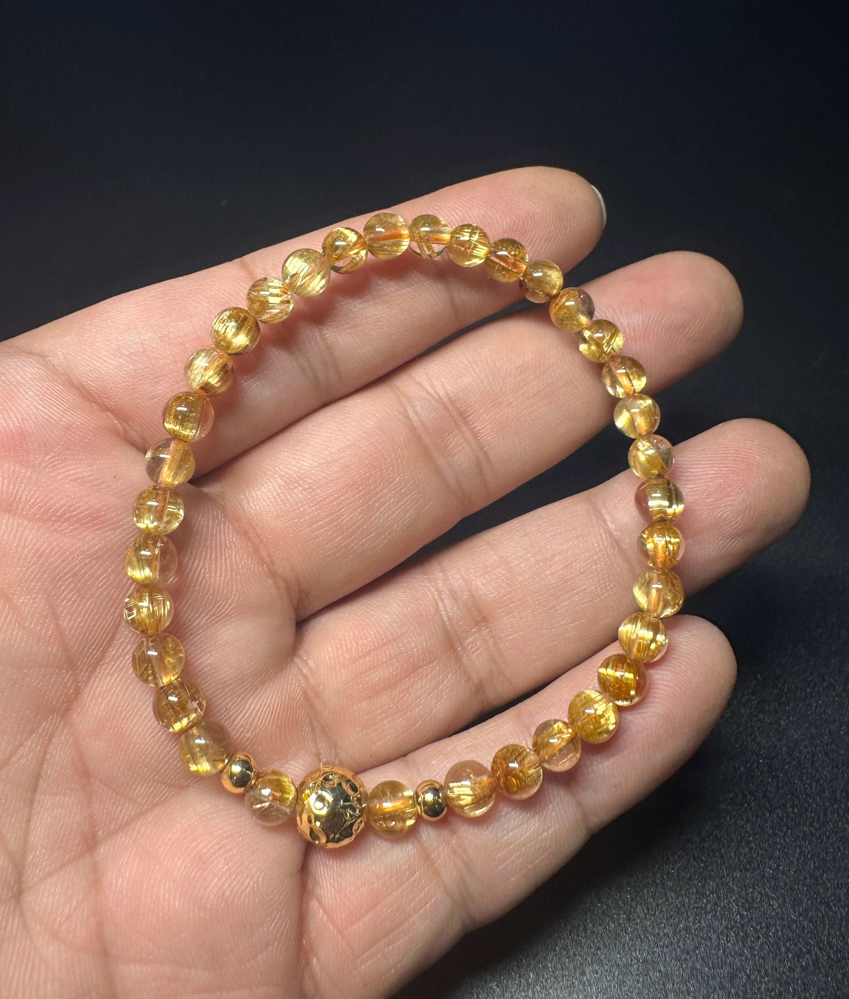 Natural Titanium Rutilated Quartz Bracelet | Wide Blade Golden Rutile, Flawless Glass Body