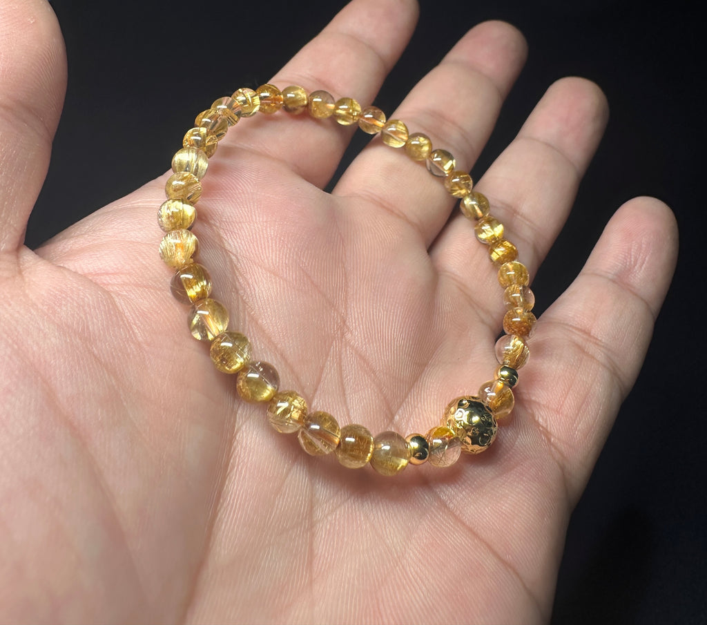 Natural Titanium Rutilated Quartz Bracelet | Wide Blade Golden Rutile, Flawless Glass Body