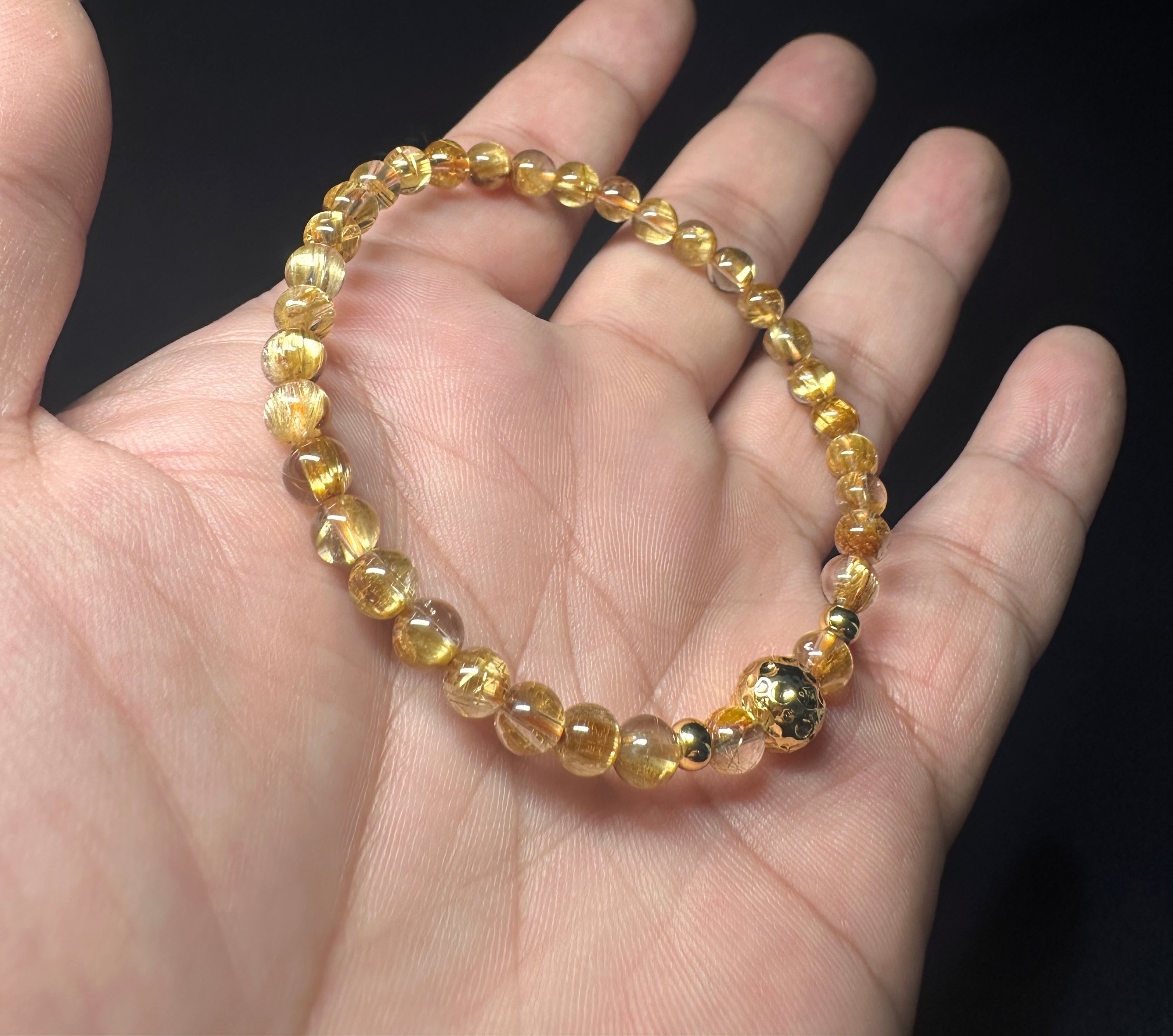 Natural Titanium Rutilated Quartz Bracelet | Wide Blade Golden Rutile, Flawless Glass Body