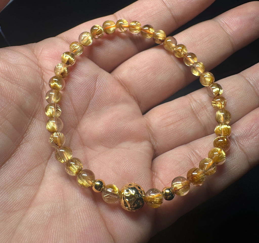 Natural Titanium Rutilated Quartz Bracelet | Wide Blade Golden Rutile, Flawless Glass Body