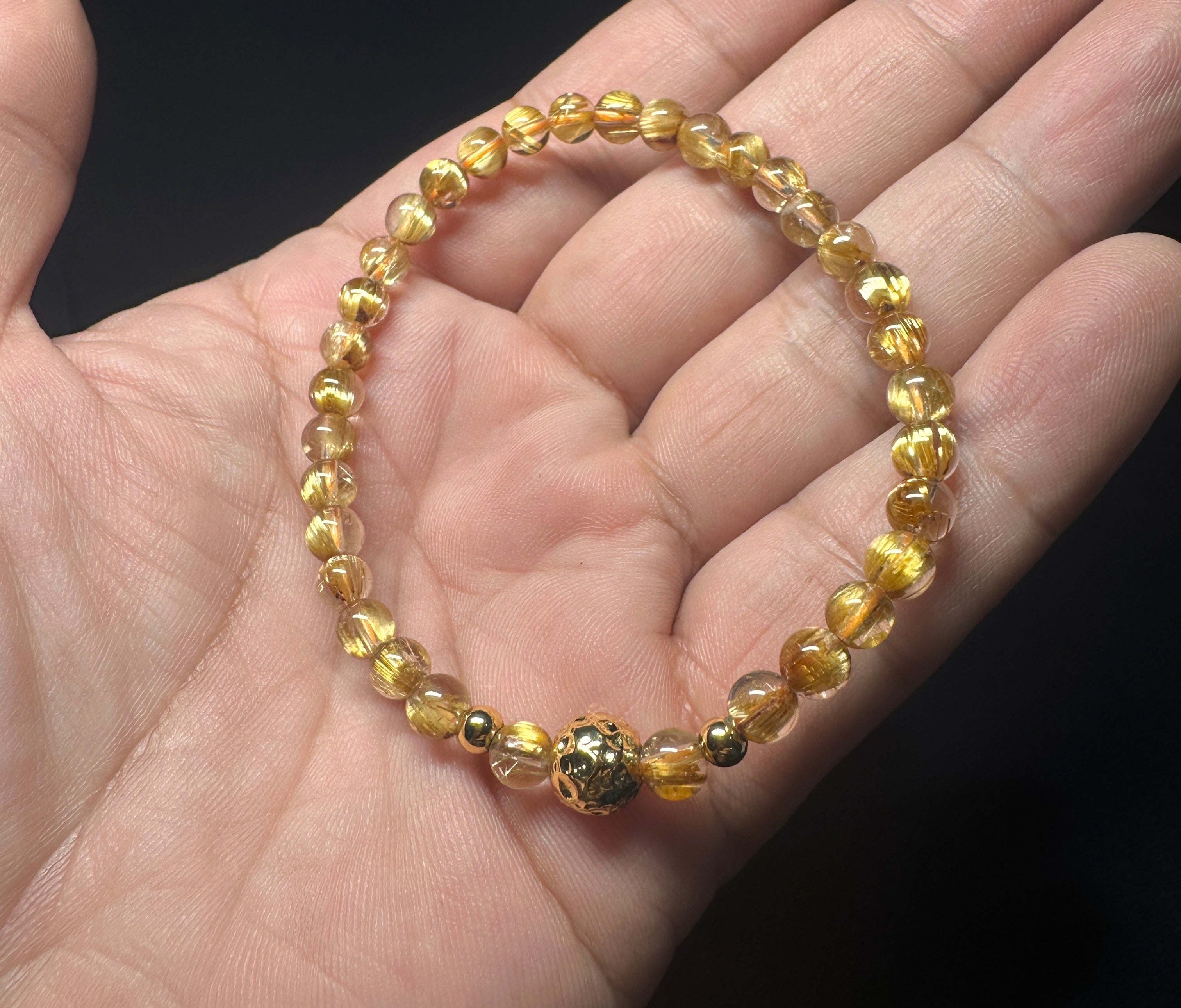 Natural Titanium Rutilated Quartz Bracelet | Wide Blade Golden Rutile, Flawless Glass Body